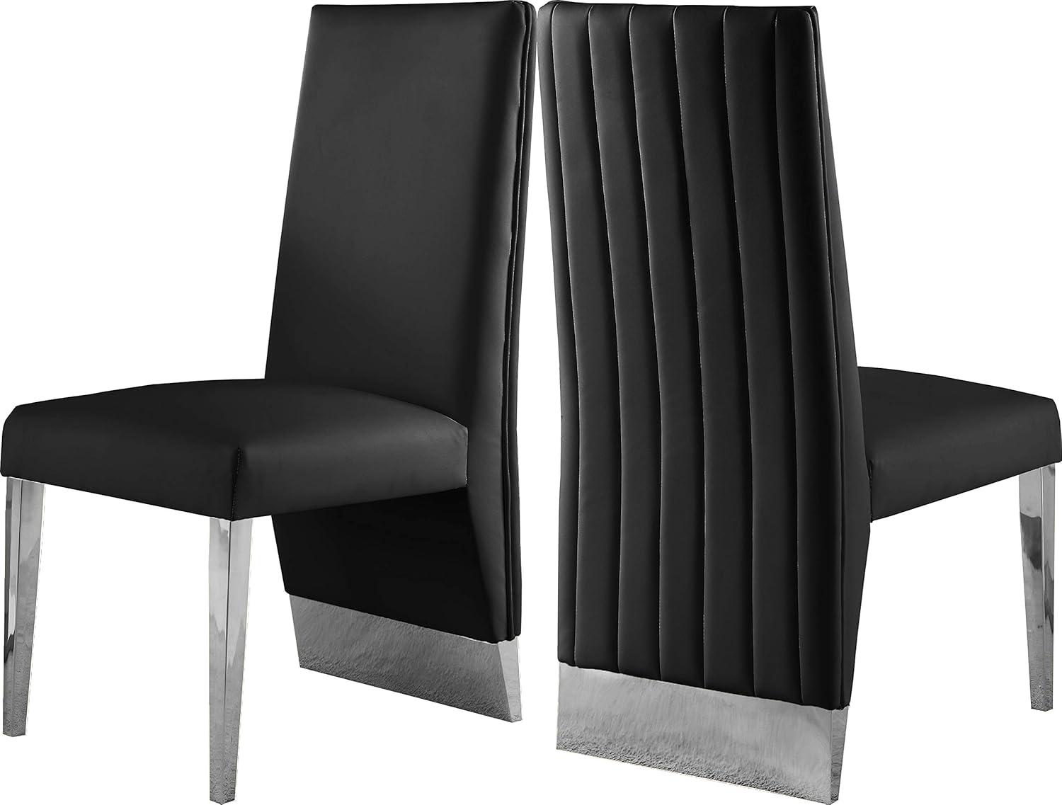 Porsha Black Faux Leather Dining Chair with Chrome Legs, Set of 2