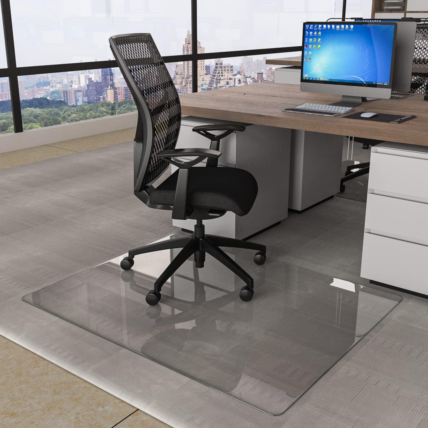 CONGUILIAO 36"x46" Tempered Glass Office Chair Mat for Carpeted or Floors, Effortless Rolling, Easy to Clean