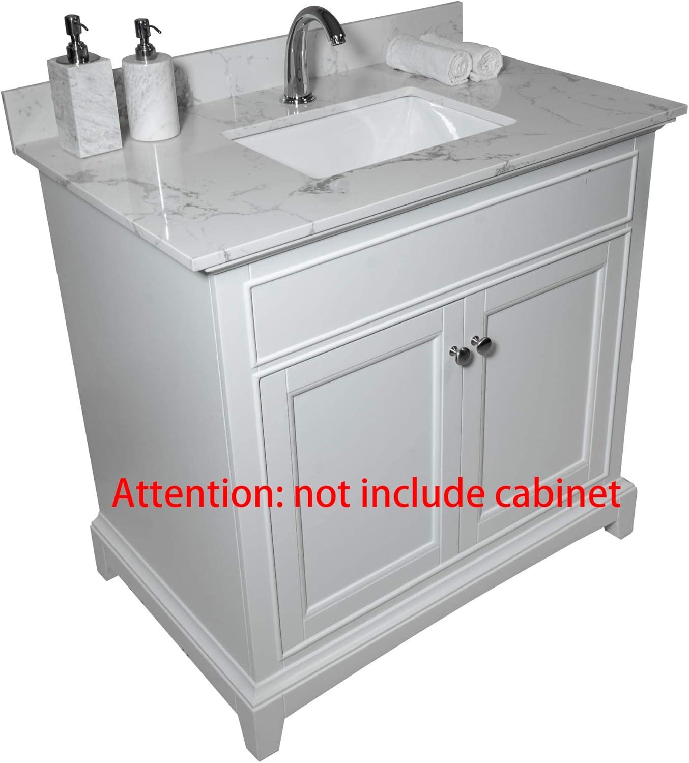 31 Inch Bathroom Vanity Top Stone, Carrara White Engineered Marble Stone Vanity Sink Top with Undermount Ceramic Sink and Back Splash with Single Hole for Bathrom Cabinet (31"x22"(Single Hole))