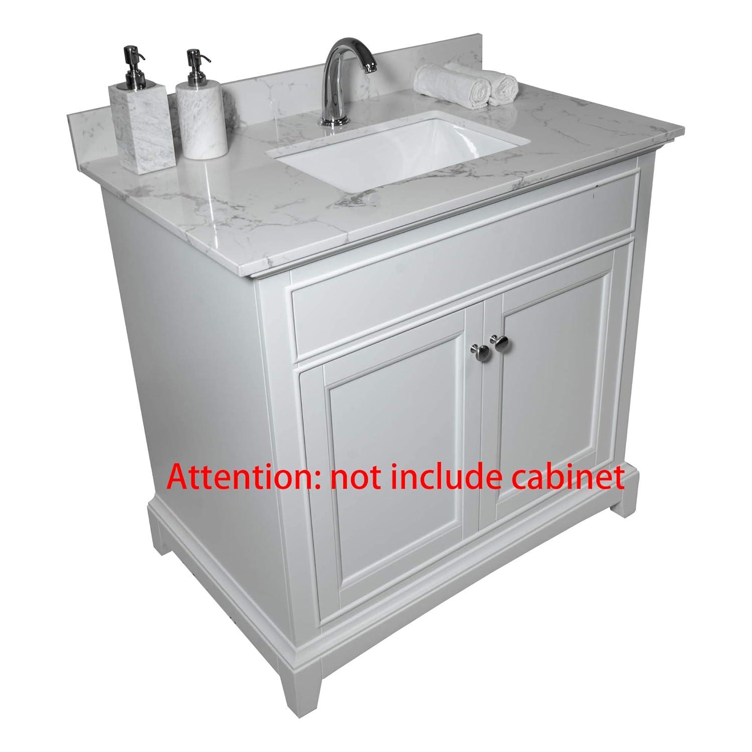 31 Inch Bathroom Vanity Top Stone, Carrara White Engineered Marble Stone Vanity Sink Top with Undermount Ceramic Sink and Back Splash with Single Hole for Bathrom Cabinet (31"x22"(Single Hole))