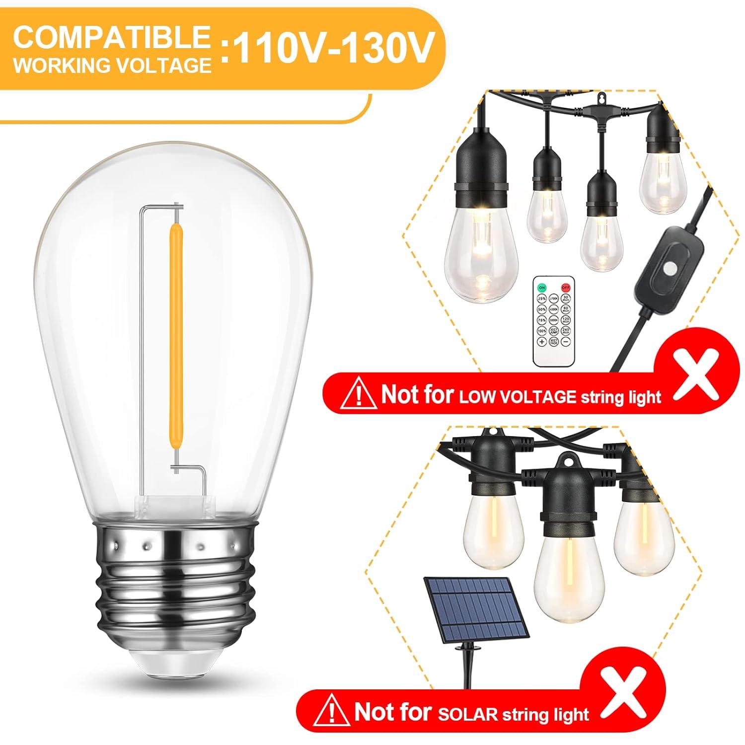 Svater Replacement Bulbs for Outdoor String Lights, 15 Pack S14 LED Bulbs for Patio, E26 Base 1W Bulb Equal to 11W Incandescent, Dimmable,Shatterproof 2700K Warm White