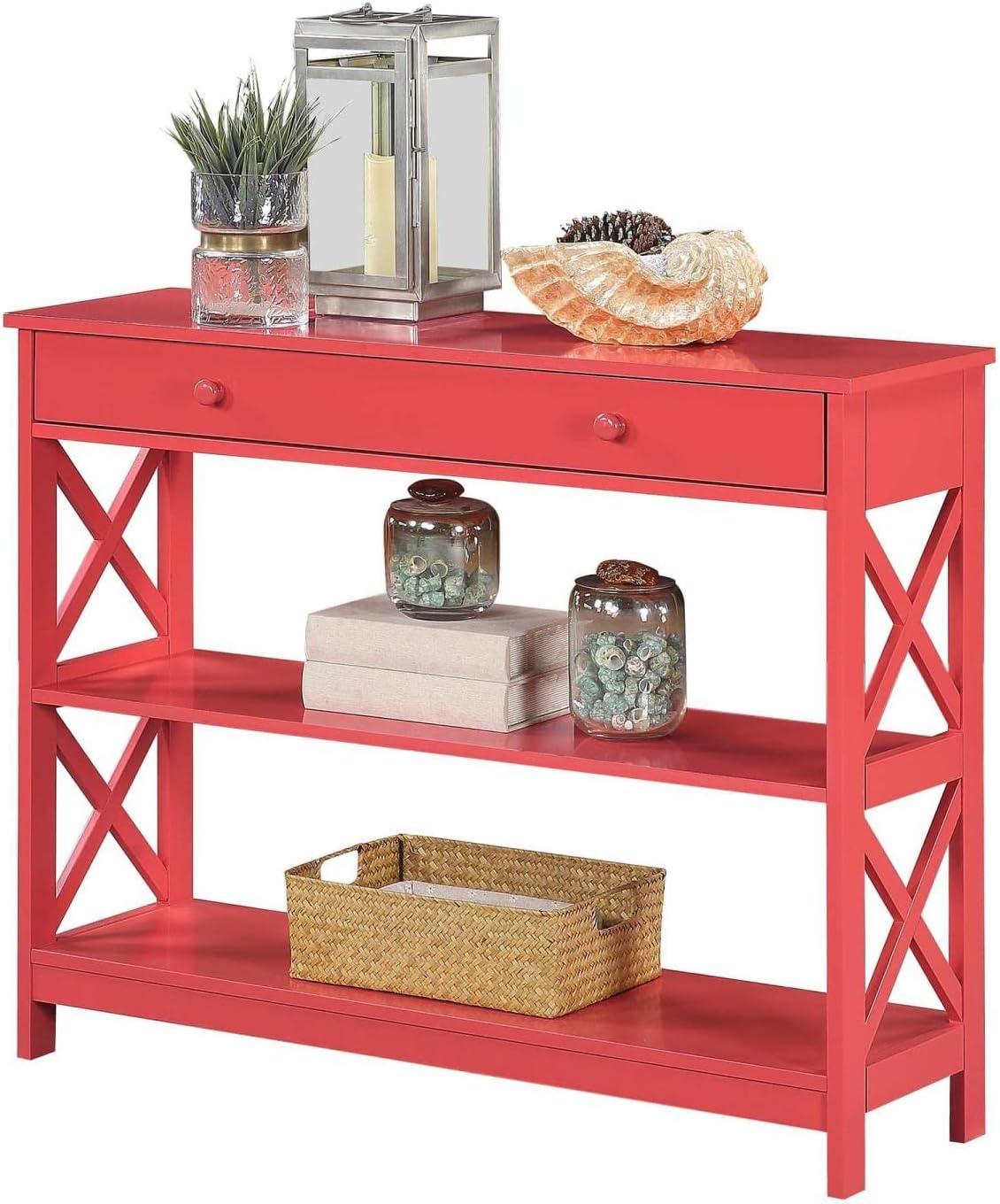 TiaGOC 1 Drawer Console Table with Shelves, Coral