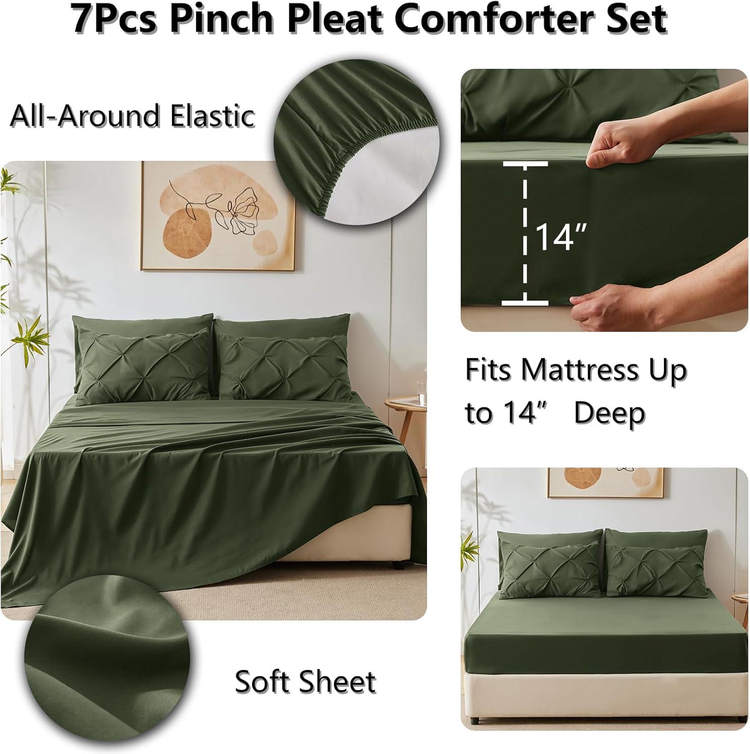 Comforter Set Olive Green - 7 Piece - King