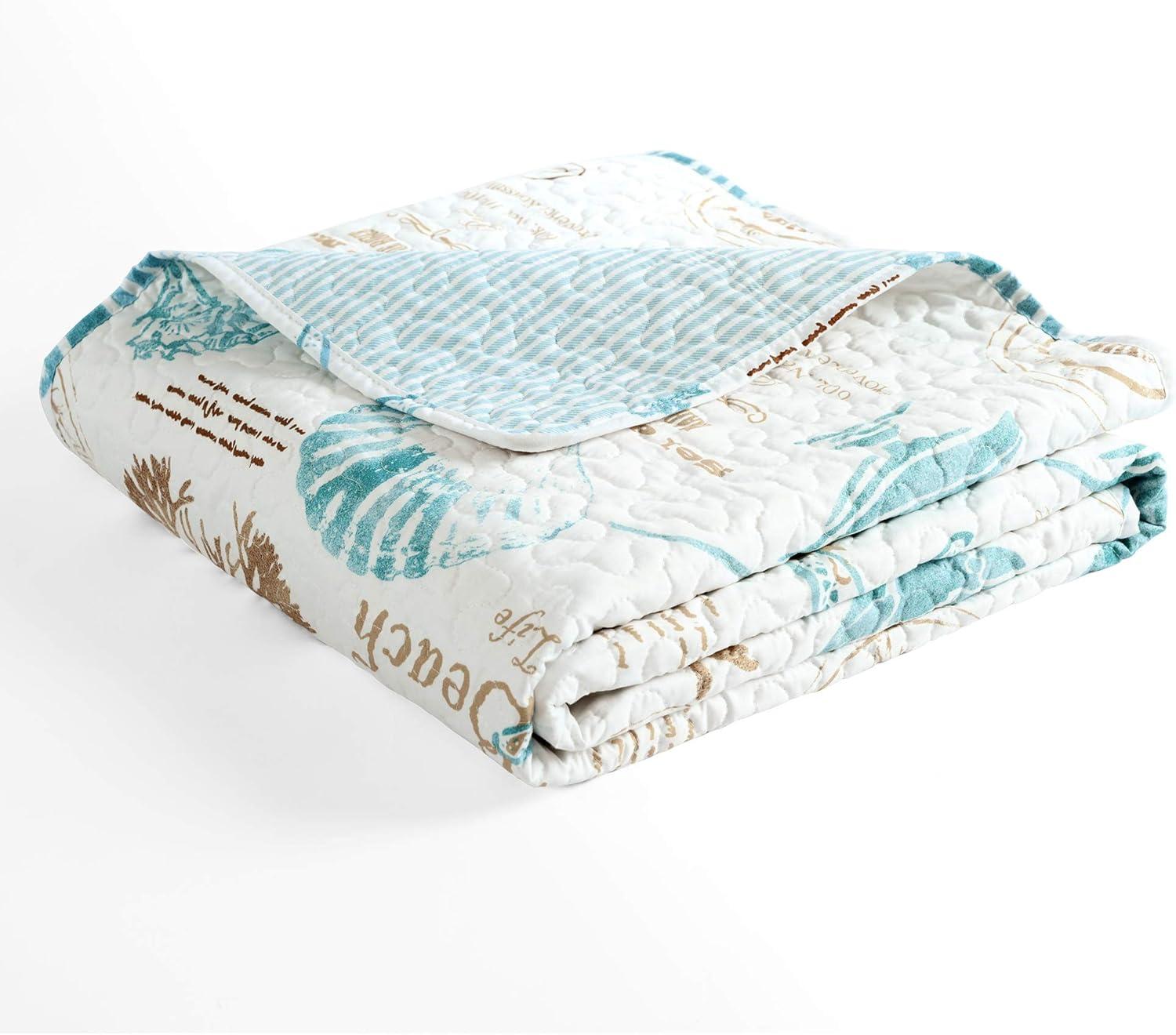 Lush Decor Harbor Life Coastal Reversible Throw, 60x50, Blue/Taupe, Single