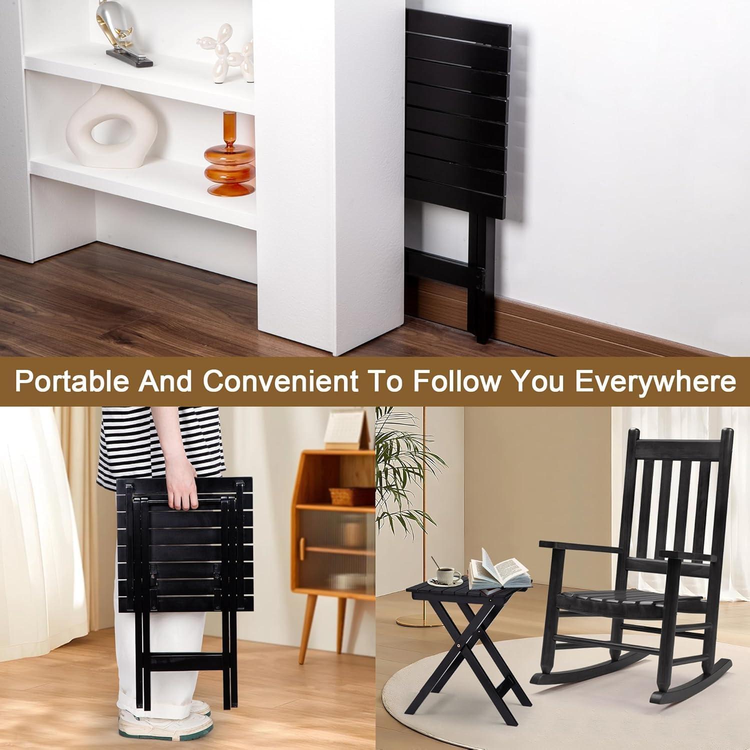 Comfortable Black Wooden Rocking Chair with Wavy Backboard - 68.5*86*115CM for Relaxation in Living Room or Patio