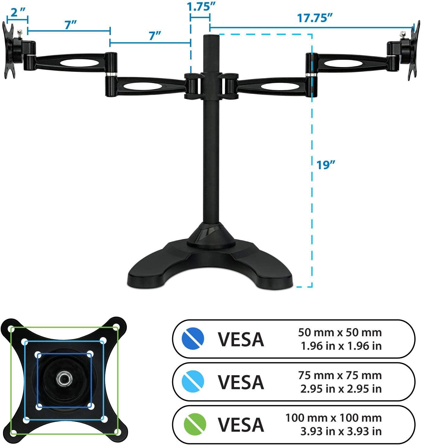 Dual Arm Freestanding Monitor Stand Height Adjustable 2 Screen Desk Mount