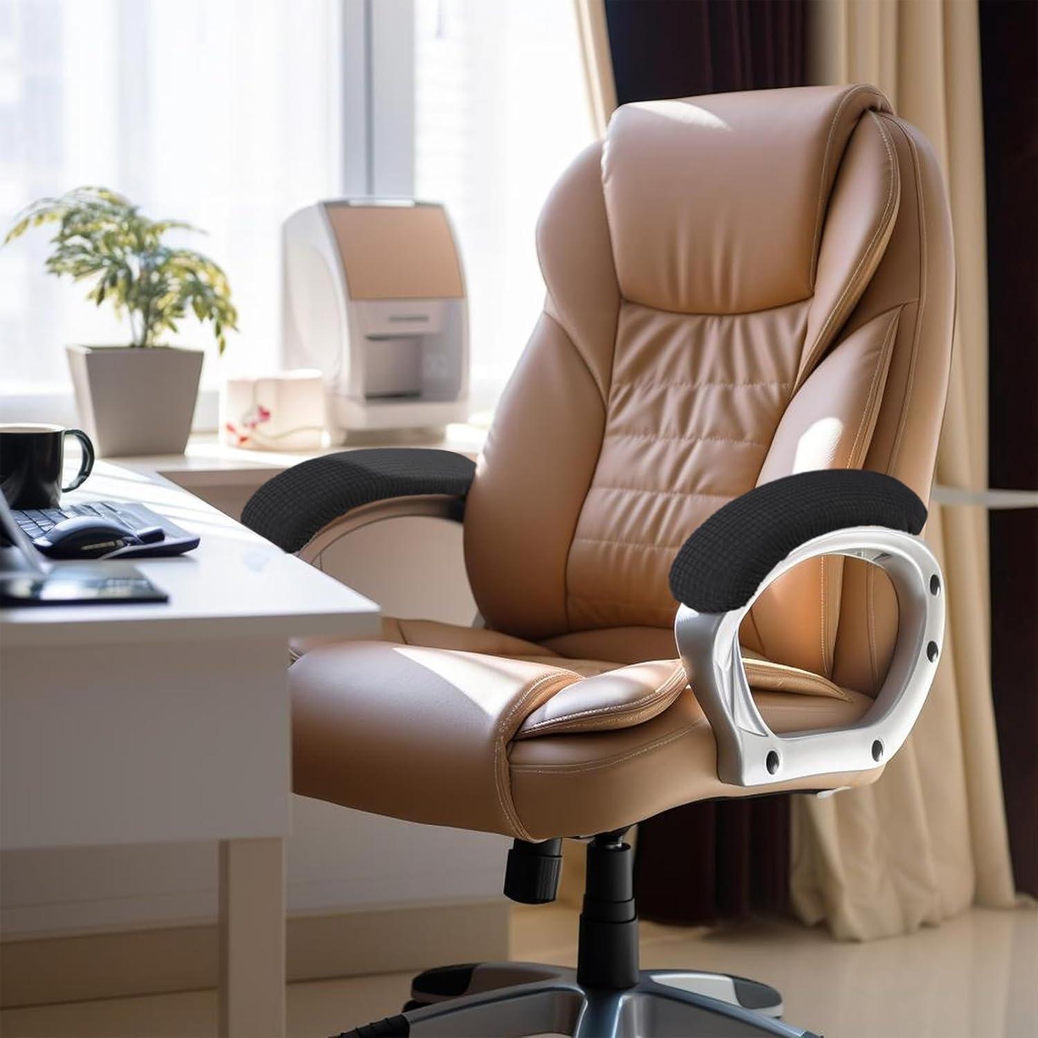 4 Pieces Office Chair Wheelchair Arm Covers, Removable Rotating Chair Stretch Armrest Cover, GIXUSIL Washable Polyester Armrest Pads Rest Slipcovers for Home Office Computer Chairs (Black)