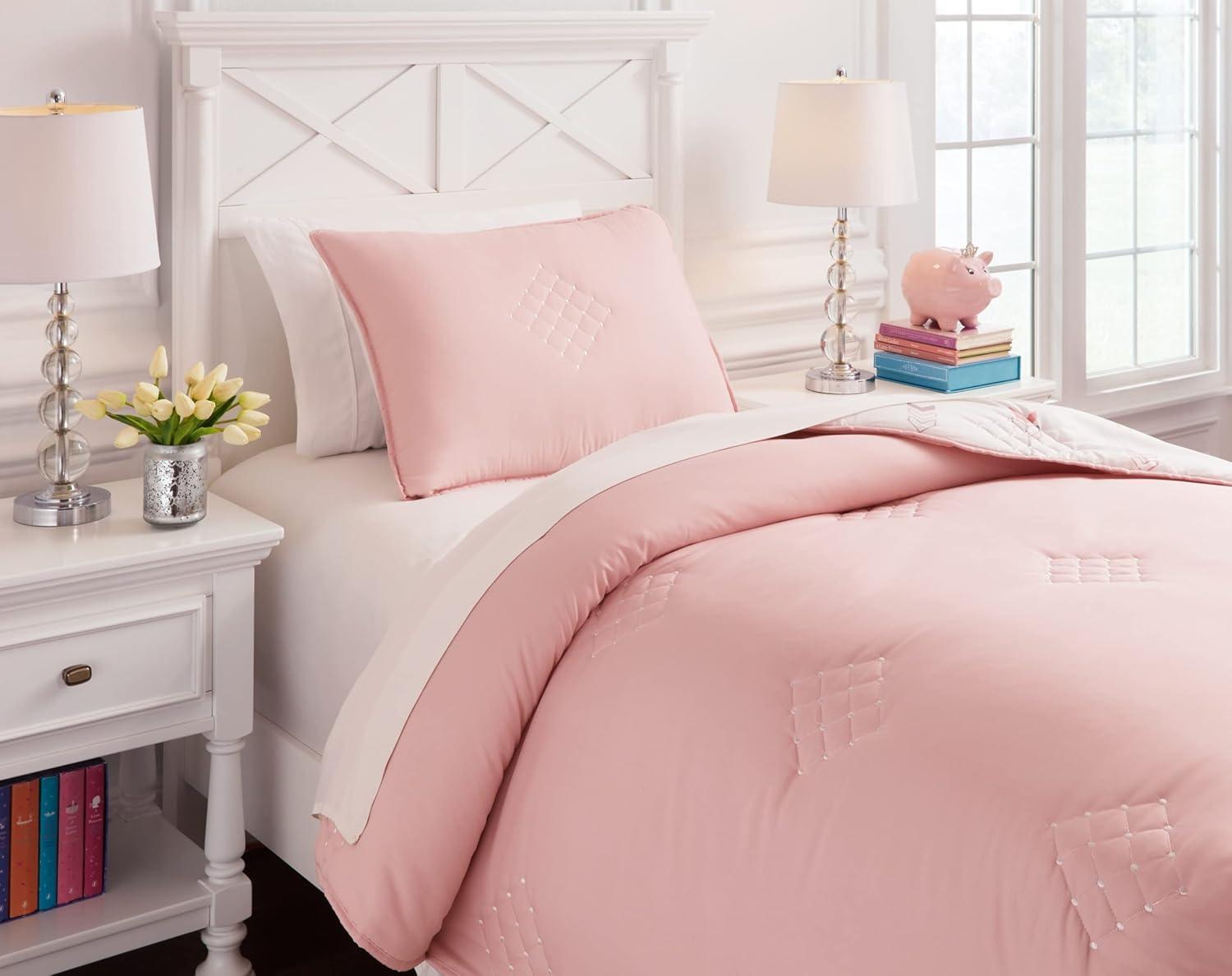 Pink Twin Reversible Microfiber Comforter Set with Sham