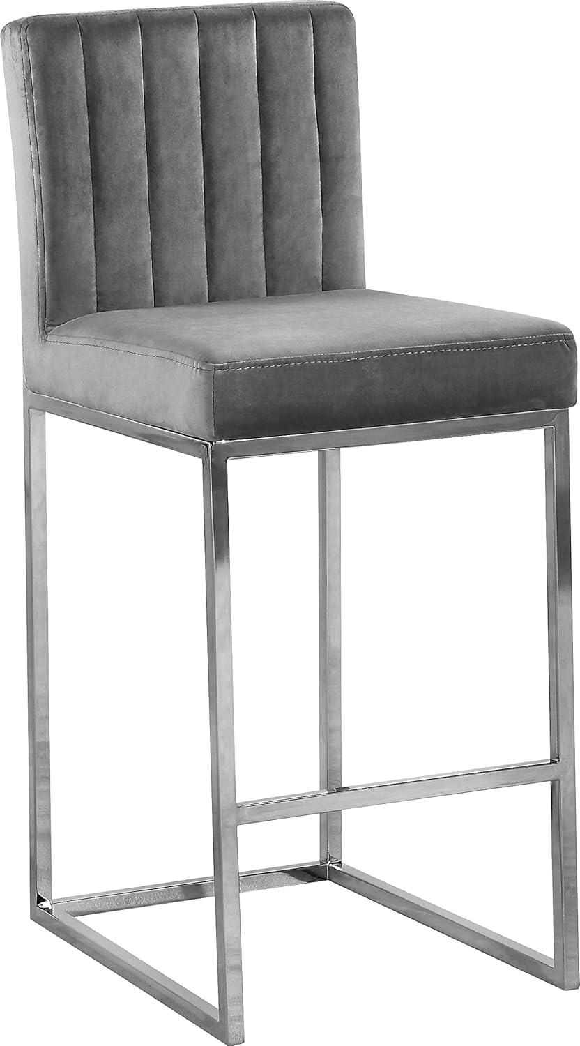Meridian Furniture,Giselle Grey Velvet Stool