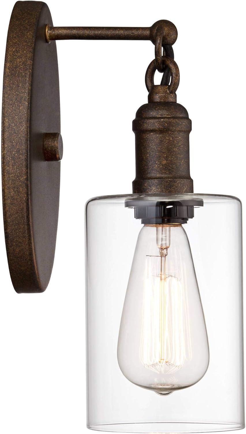 Franklin Iron Works Cloverly Industrial Rustic Wall Light Sconce Bronze 4 1/2" Fixture LED Clear Glass for Bedroom Bathroom Vanity Reading Living Room