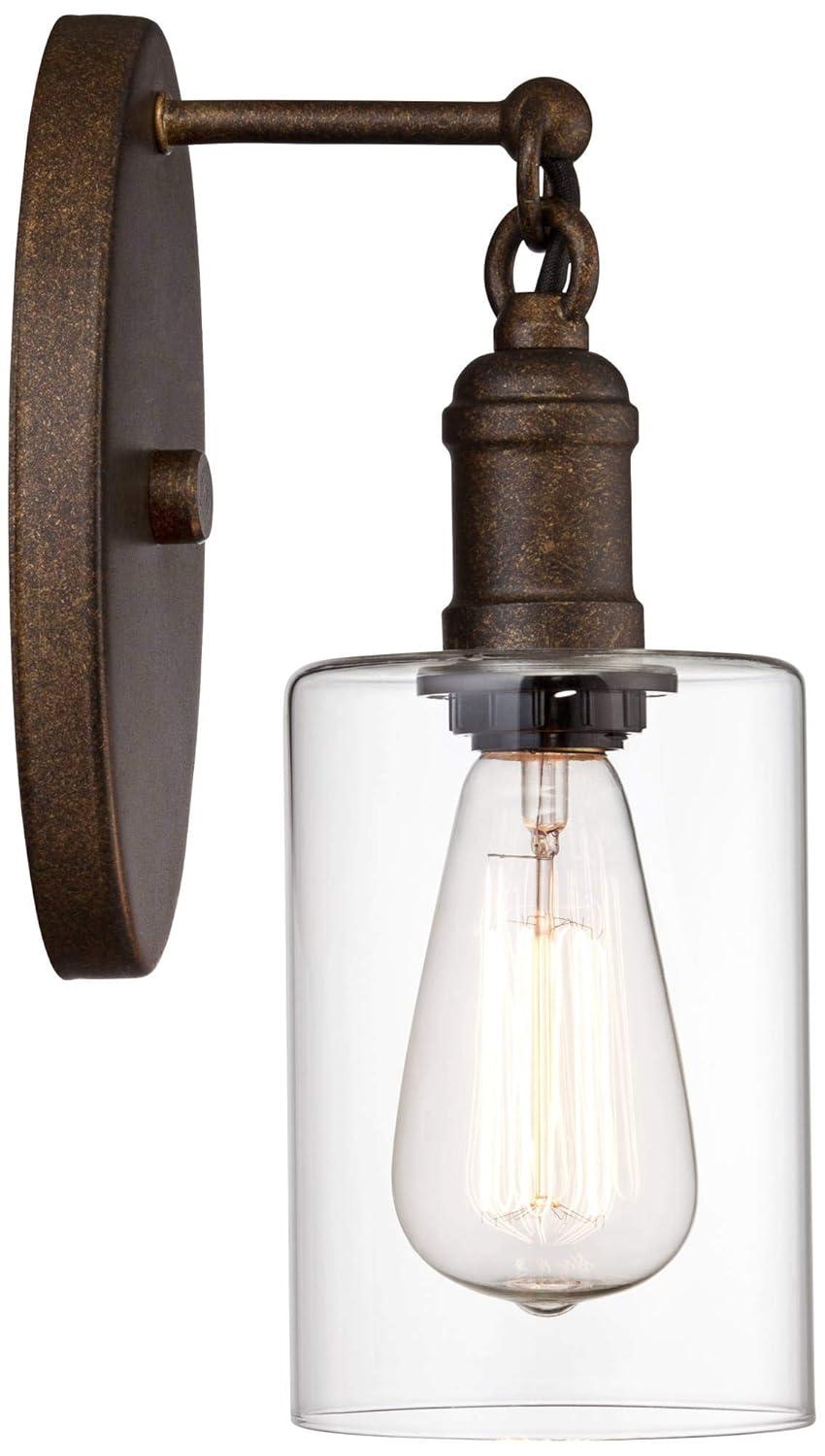 Franklin Iron Works Cloverly Industrial Rustic Wall Light Sconce Bronze 4 1/2" Fixture LED Clear Glass for Bedroom Bathroom Vanity Reading Living Room