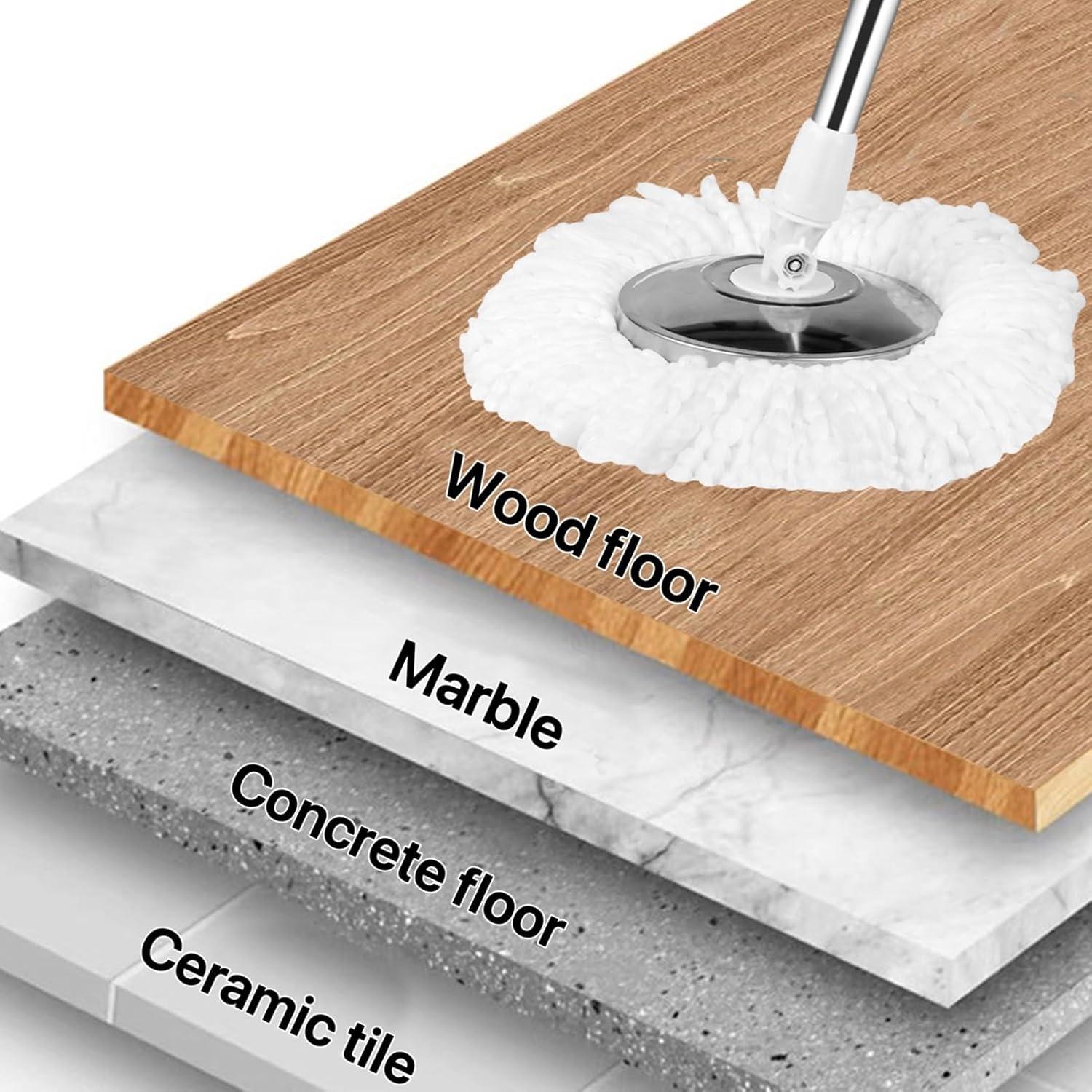 Spin Mop and Bucket with Wringer Set,360°Spin Mop & Bucket Floor Cleaning System Mop Bucket with 61" Adjustable Extended Handle 3 Microfiber Replacement Head Refills