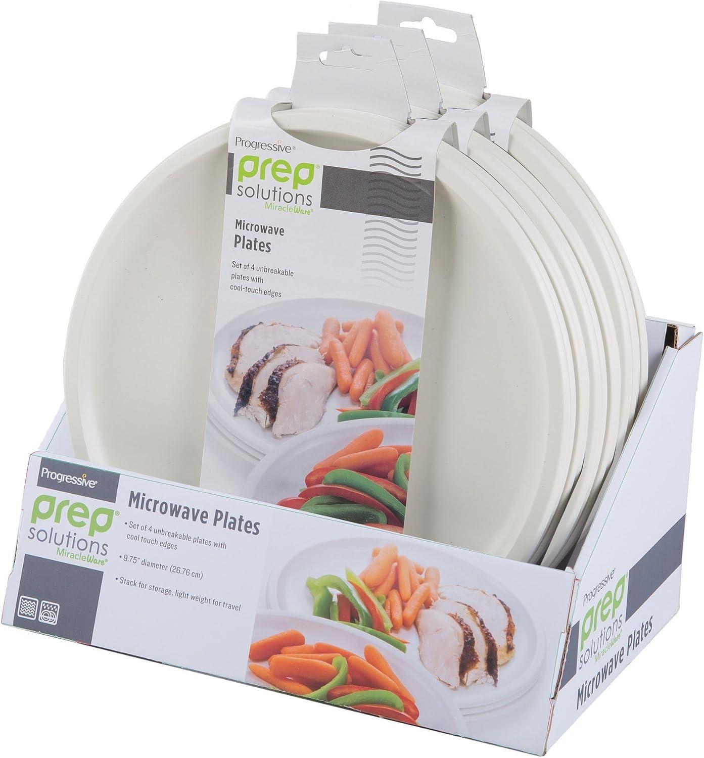 White Round Microwave-Safe Hard Plastic Plates, Set of 4