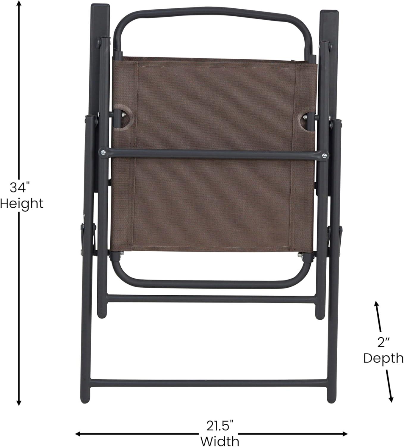 Flash Furniture Set of 2 Mystic Folding Patio Sling Chairs, Outdoor Textilene Lawn Chairs with Armrests in Brown