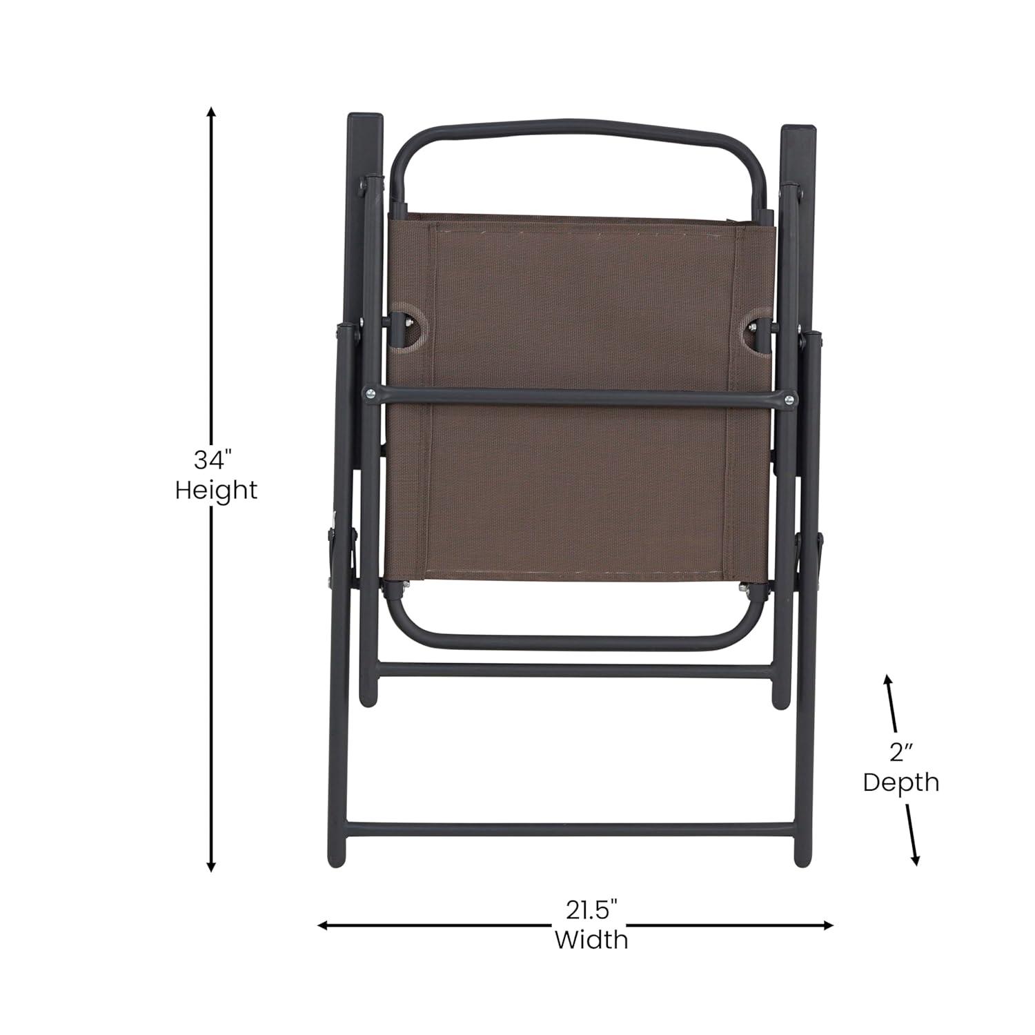 Flash Furniture Set of 2 Mystic Folding Patio Sling Chairs, Outdoor Textilene Lawn Chairs with Armrests in Brown