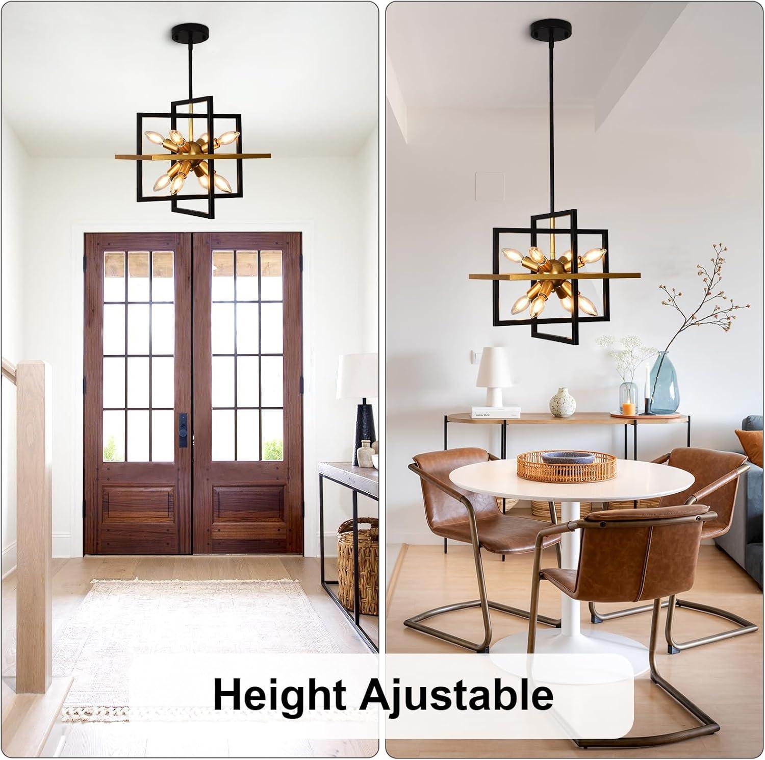 Modern Black and Gold Chandelier, 8-Light Geometric Pendant Light Fixture, Dining Light Fixtures Adjustable Chandelier for Dining Room Entryway Foyer Hallway Bedroom Living Room Kitchen Island