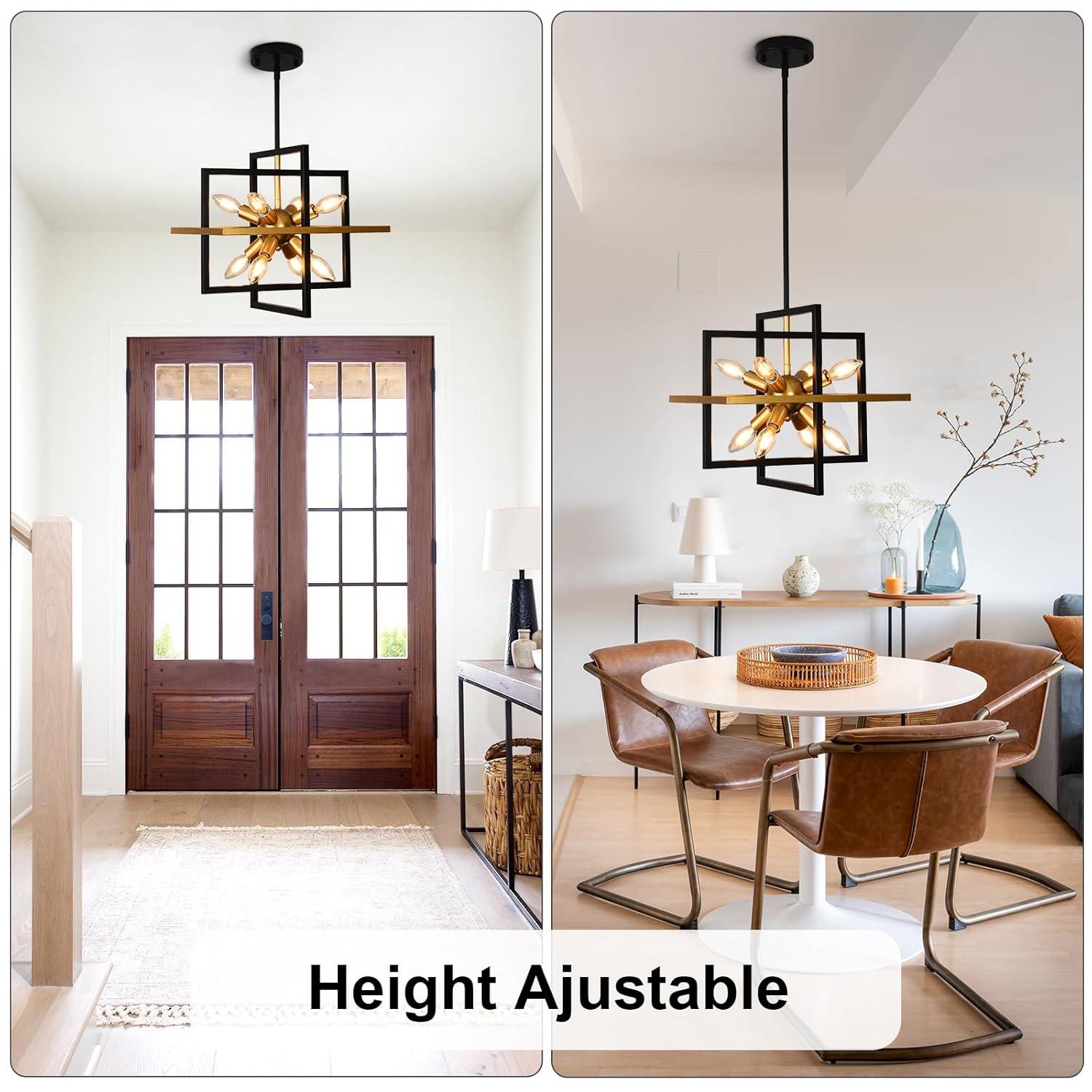 Modern Black and Gold Chandelier, 8-Light Geometric Pendant Light Fixture, Dining Light Fixtures Adjustable Chandelier for Dining Room Entryway Foyer Hallway Bedroom Living Room Kitchen Island