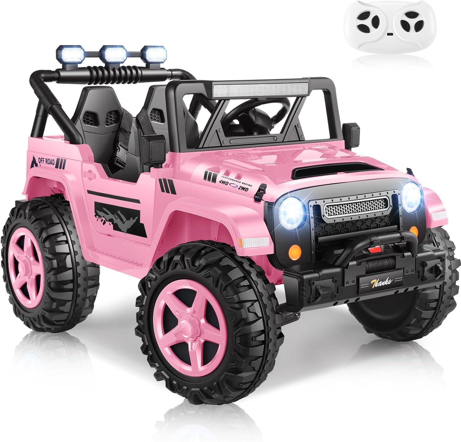 Ancheer 24V 4WD//2WD Ride On Jeep Truck,2 Seater Kids UTV With 4X200w Powerful Engine,Remote Control,Bluetooth,20 Wide Seat,Vehicles for Kids Toddlers