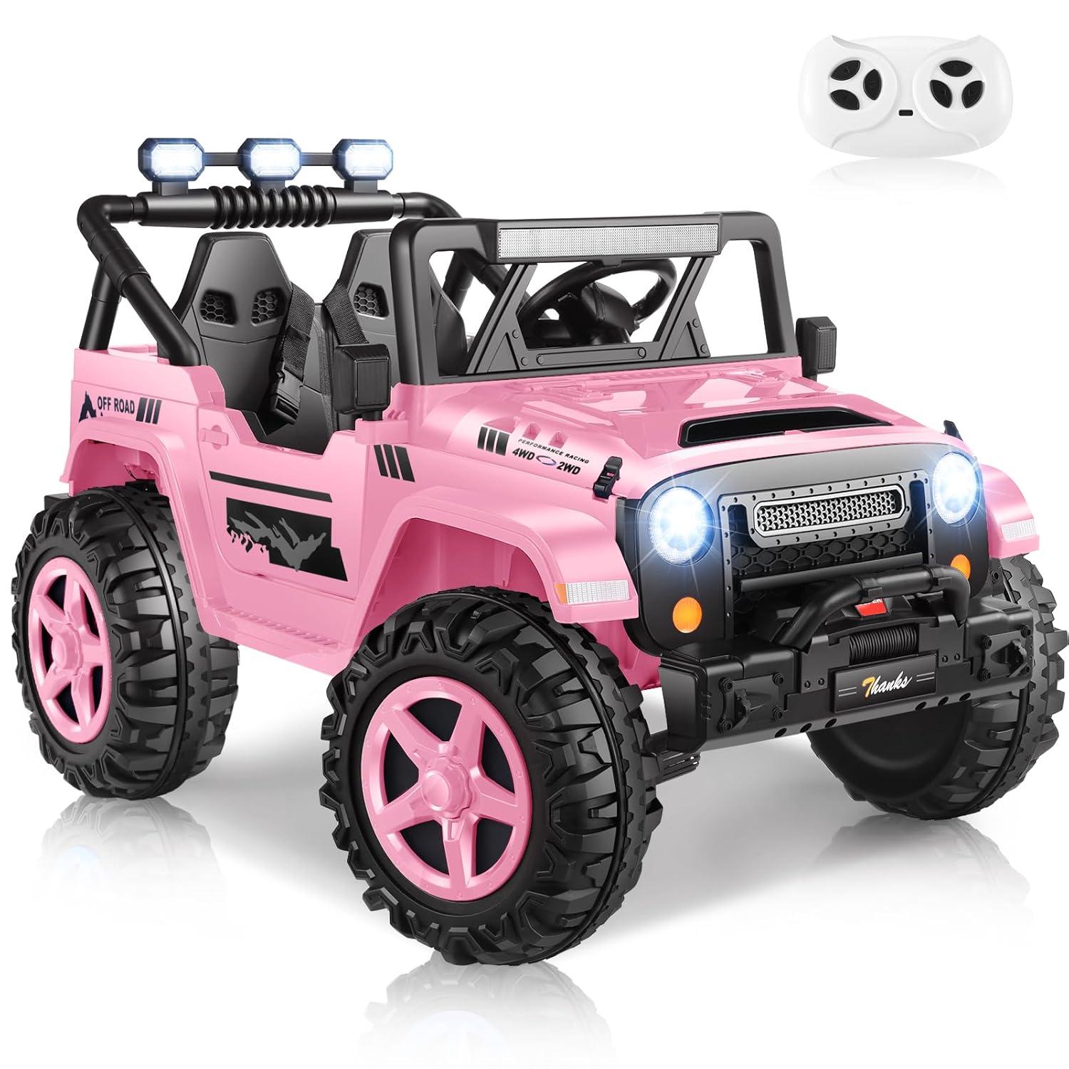 Ancheer 24V 4WD//2WD Ride On Jeep Truck,2 Seater Kids UTV With 4X200w Powerful Engine,Remote Control,Bluetooth,20 Wide Seat,Vehicles for Kids Toddlers