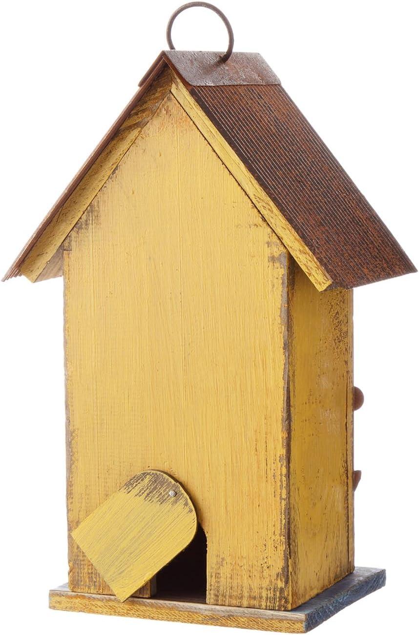 Glitzhome  10"H Multicolor Cute Distressed Solid Wood Birdhouse with 3D Flowers Flower-Orange 10.25"H