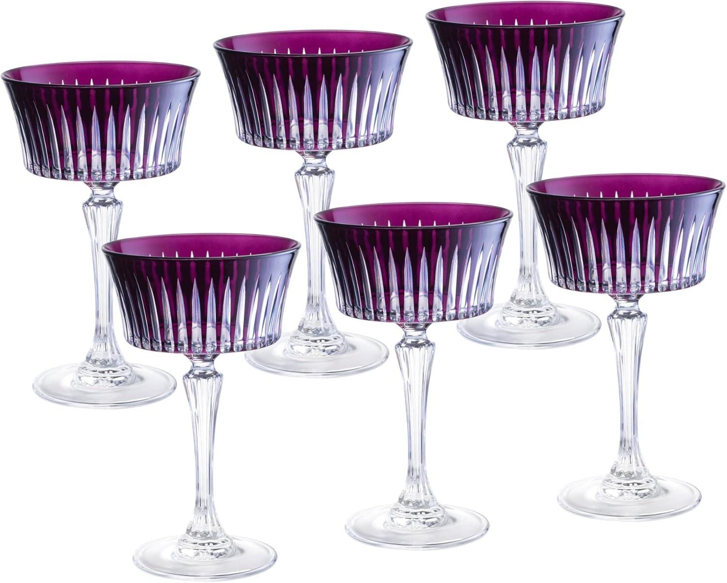 Barski Colored Champagne Coupe Glasses, Stemmed Martini Glassware, Set of 6 - 8.7 oz. (Set of 6)