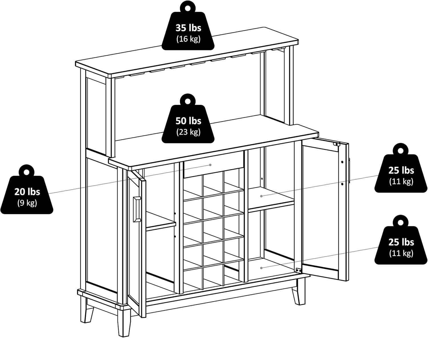 Beynac Wine Bar Cappuccino - Winsome: Storage Cabinet, Stemware Rack, Buffet Hutch