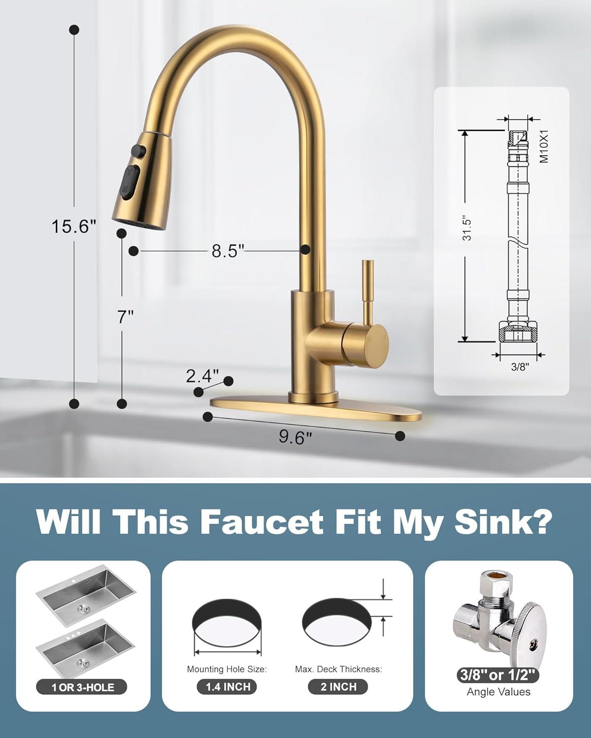 ARCORA AR7100301G-DC ARCORA Stainless Steel  Single Handle Pull-Down Sprayer Kitchen Faucet Set with Touchless Sensor