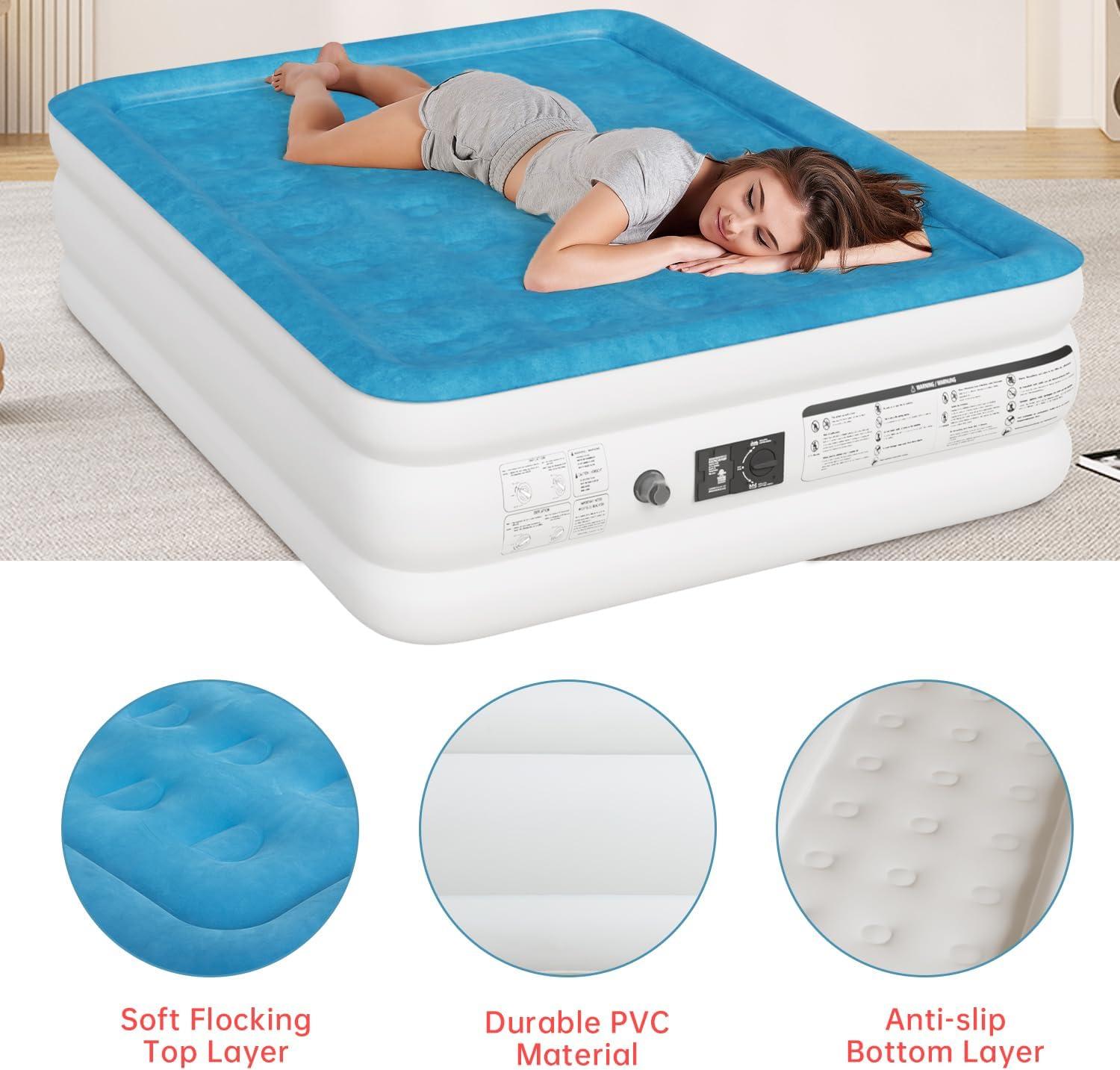 FDW Premium Air Mattress with Built-in Pump /18 in Bed Height Mattress for Camping/Home Inflatable Air Mattress/Easy to Inflate/Quick Set Up,Queen