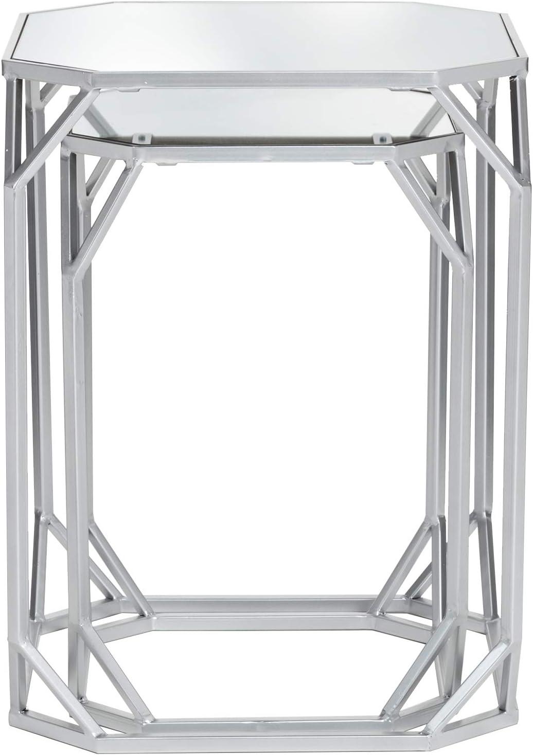 Silver Metal and Glass Geometric Nesting Tables Set