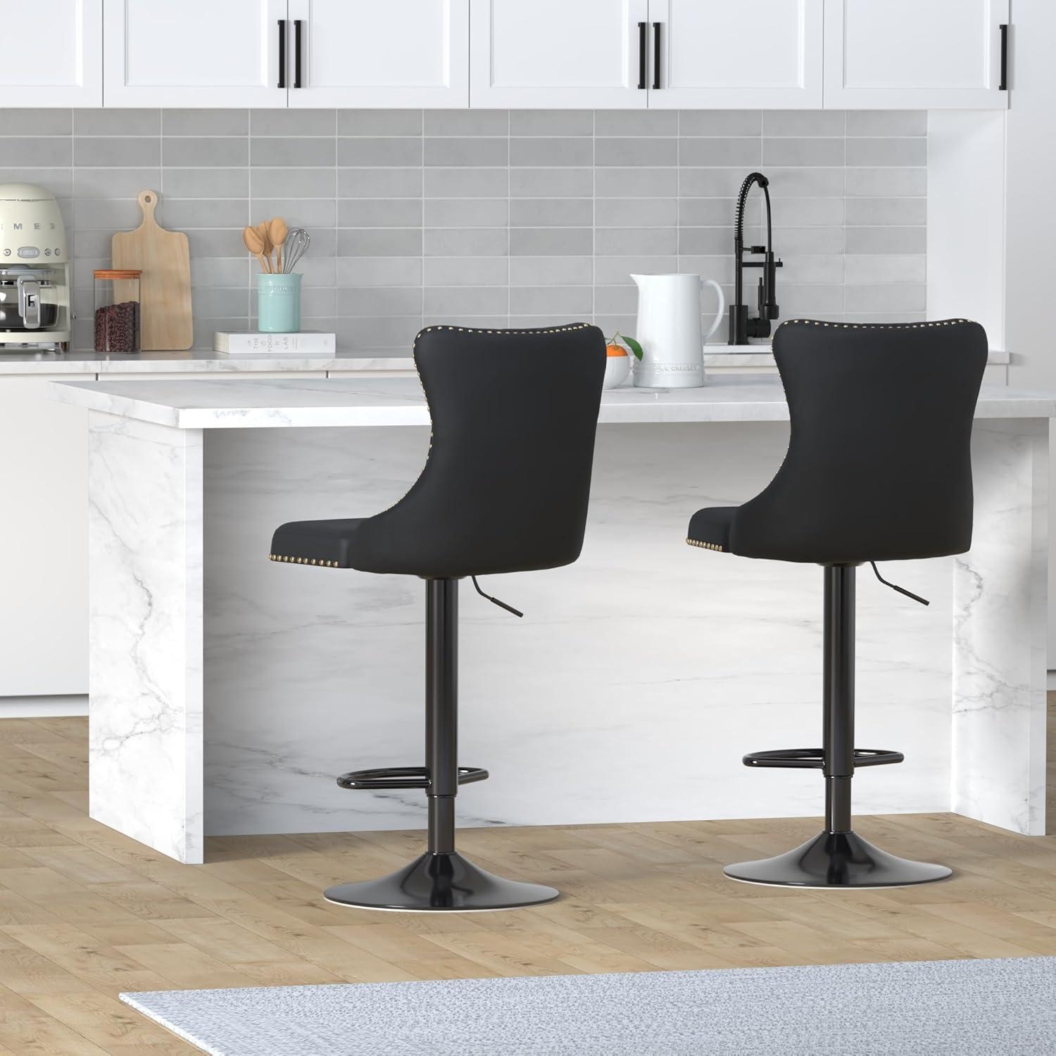 Modern Upholstered Tufted Swivel Velvet Bar Stools (Set of 4)