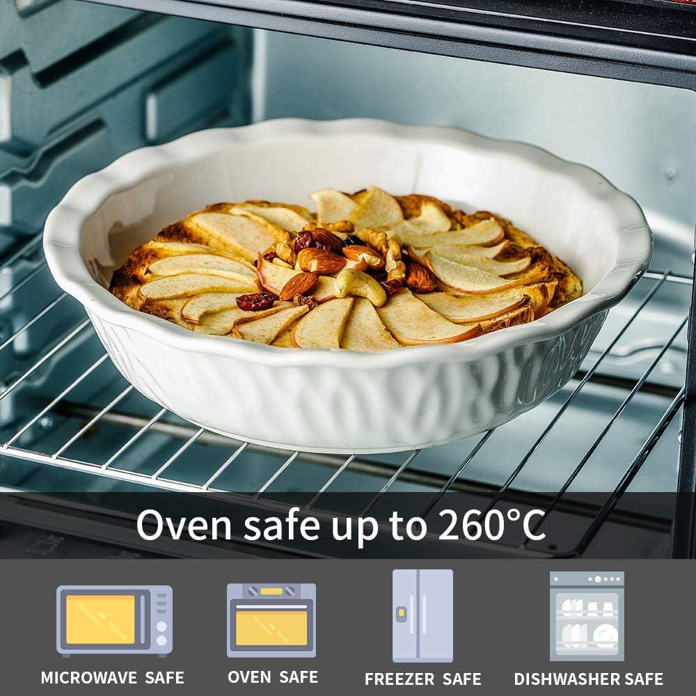 KOOV Ceramic Pie Pan, 10 Inches Pie Dish, Pie Plate for Dessert Kitchen, Round Baking Dish Pan for Dinner, Texture Series (White)