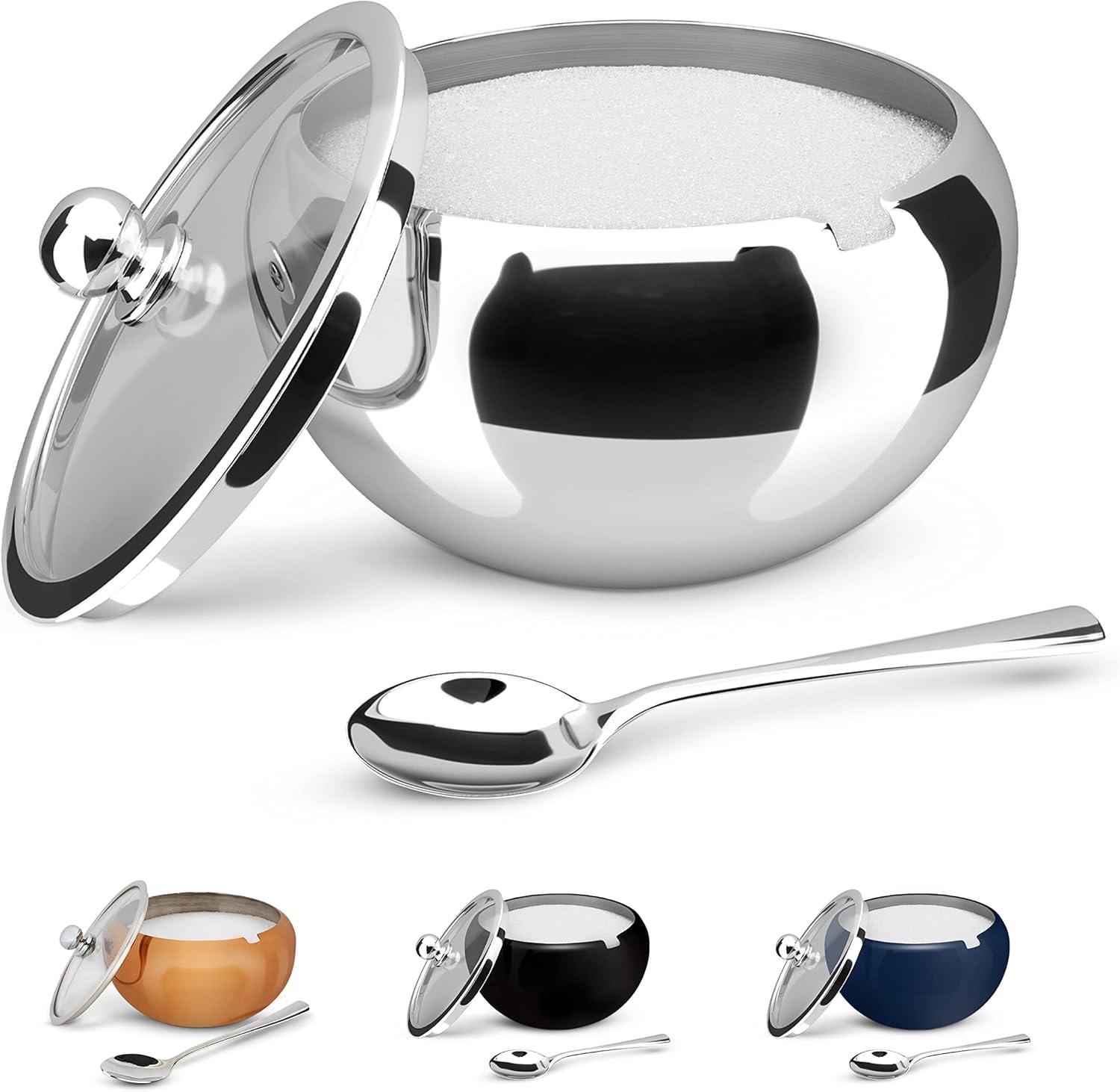 Kook Large Stainless Steel Sugar Bowl, 16 oz