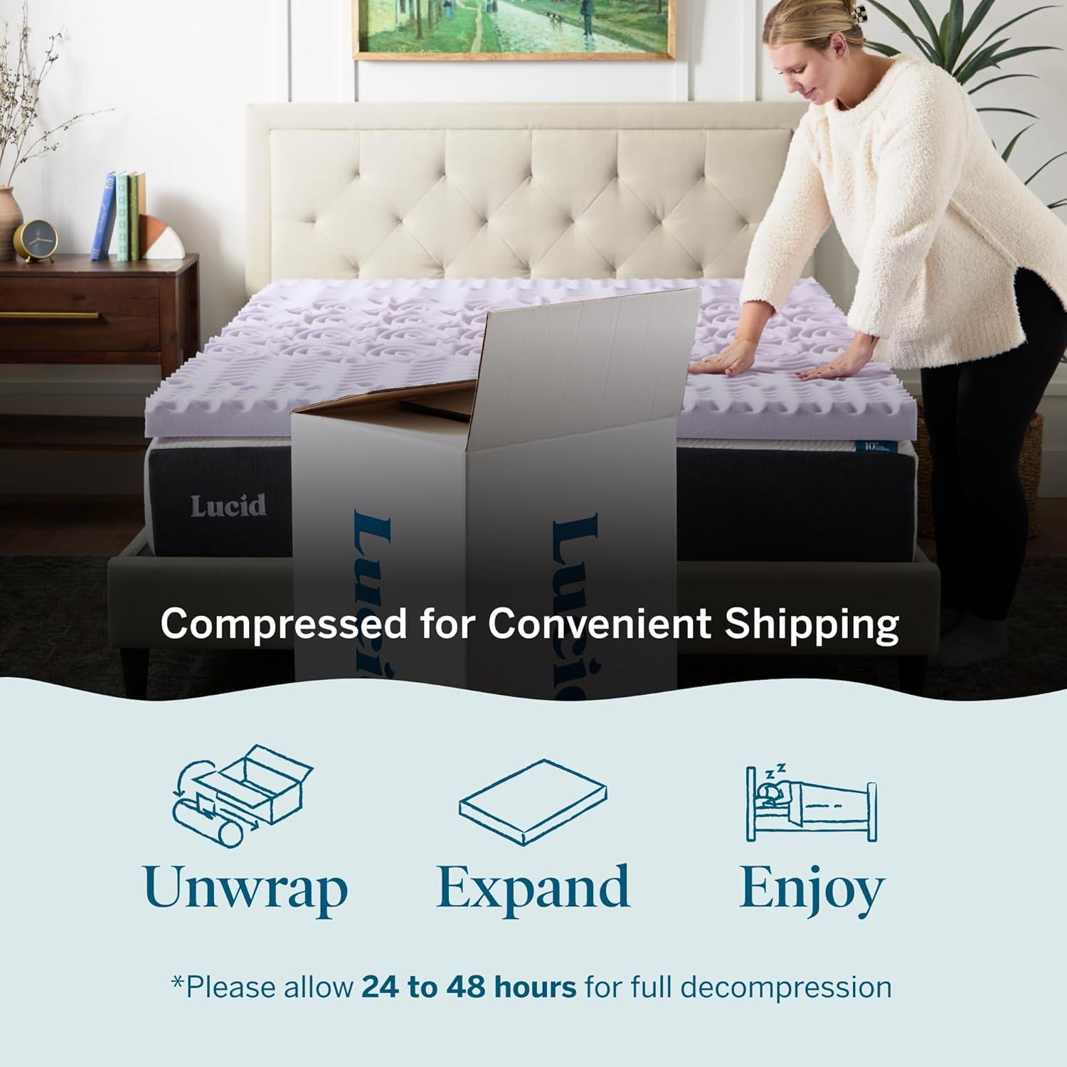 Lucid Comfort Collection 2" Zoned Lavender Memory Foam Mattress Topper