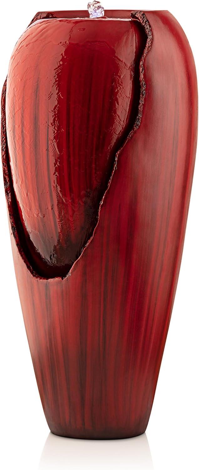 Alpine Corporation DIG100XS-RD Outdoor Floor Antique Jar Water Fountain with LED Lights, Vintage Light Waterfall, 33", Red