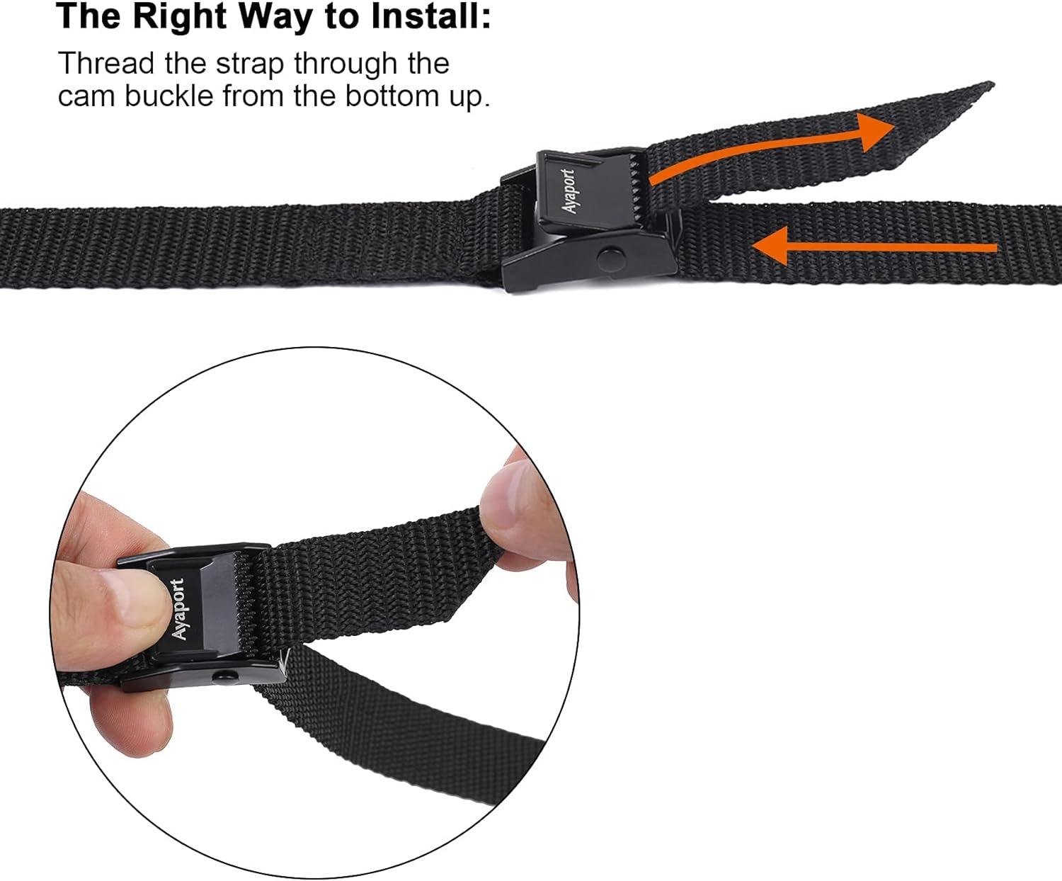 Ayaport Lashing Straps with Buckles Adjustable Cam Buckle Tie Down Cinch Strap for Packing Black 4 Pack