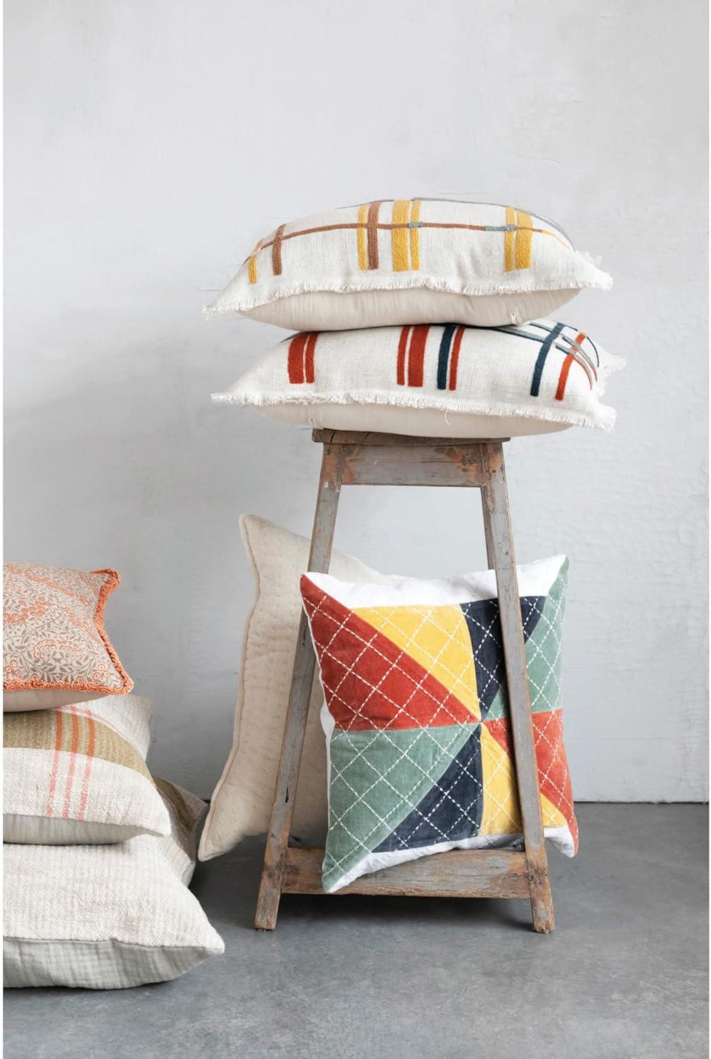 Creative Co-Op Velvet Patchwork Pillow with Kantha Stitch