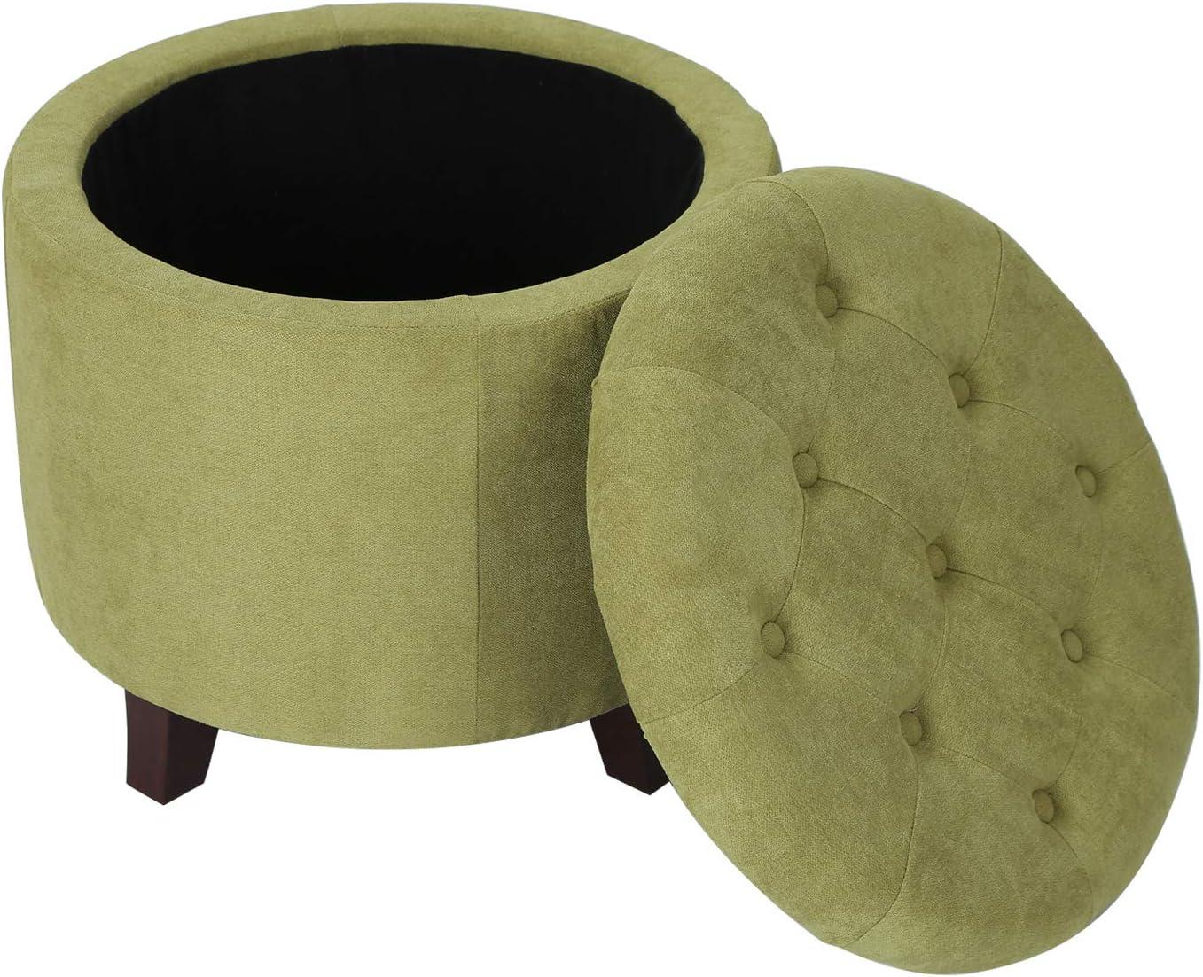 Homebeez Upholstered Tufted Storage Ottoman Footstool, 17"H Round Foot Rest Storage Ottoman for Living Room & Bedroom