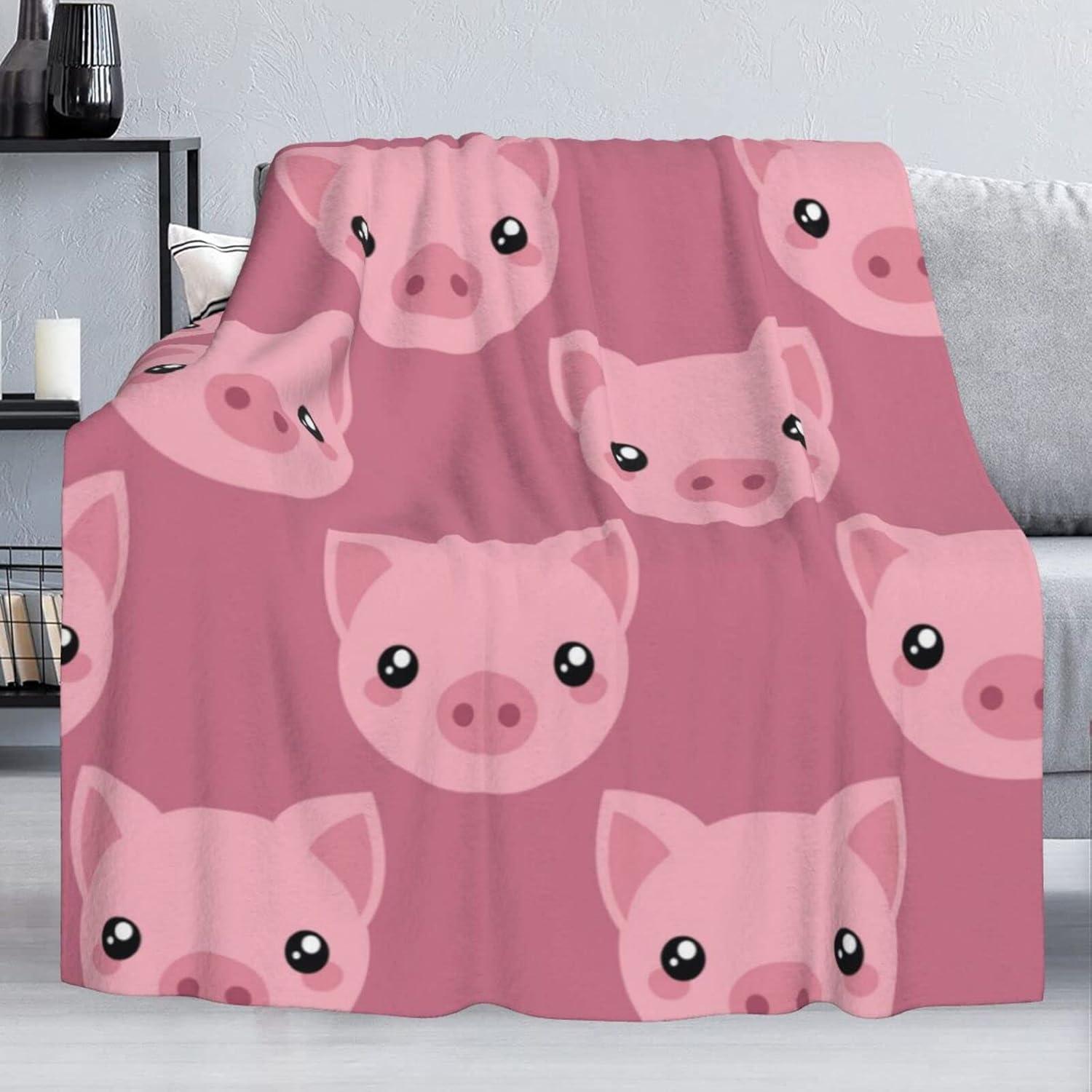 Cute Cartoon Pig Flannel Fleece Throw Blanket, Super Soft Lightweight Blankets for All Season, Fleece Blankets for Couch/Bed, Fuzzy Plush Blanket for Home Decorations