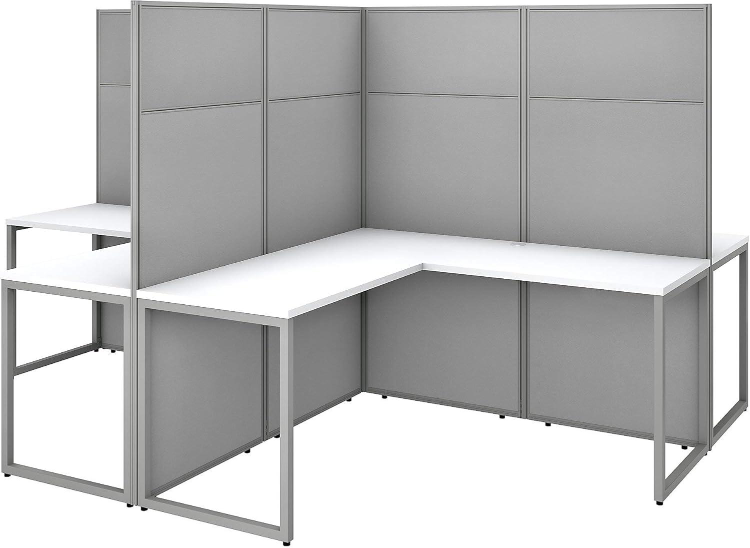 Bush Business Furniture Easy Office L-Shaped 4 Person Cubicle with Cable Management
