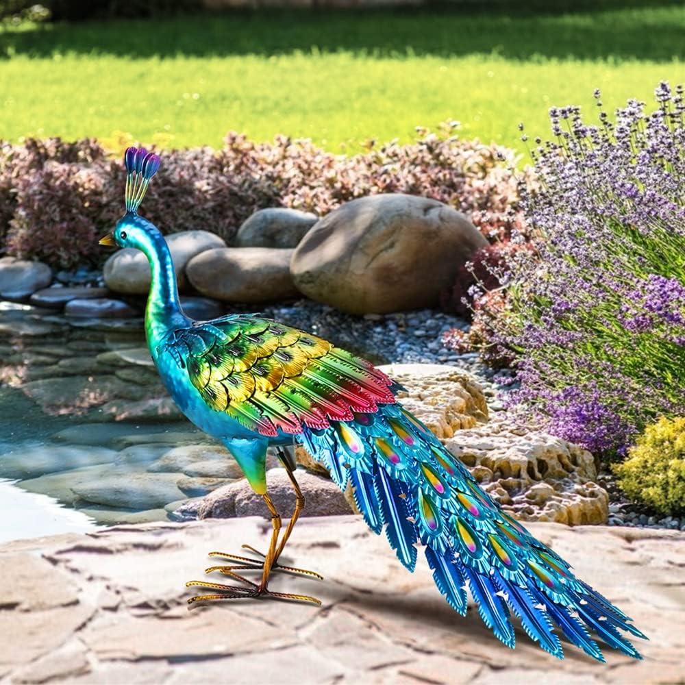 Handmade Colorful Metal Peacock Garden Statue for Outdoor Decor