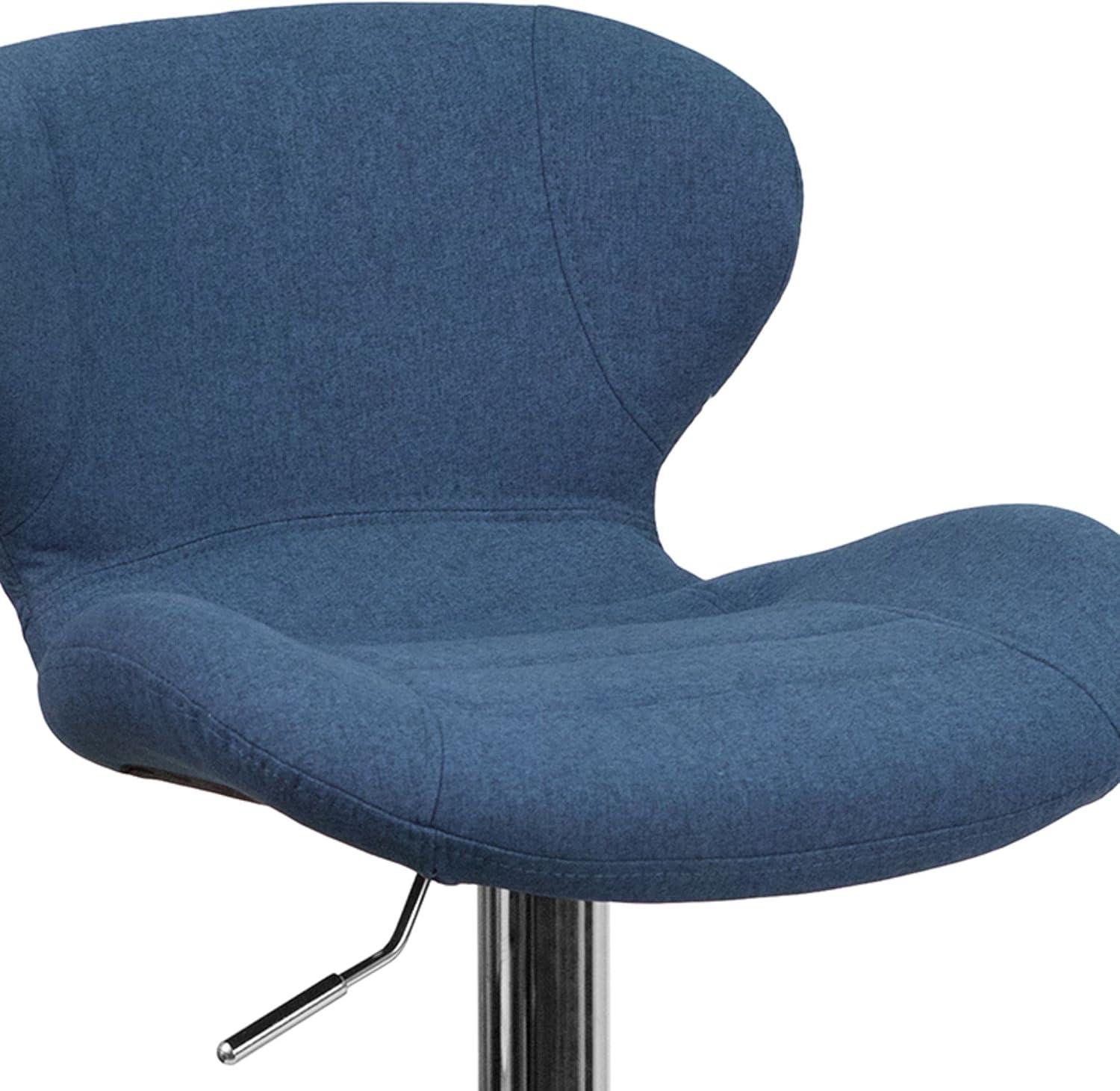 Curvaceous Blue Fabric and Chrome Adjustable Swivel Barstool