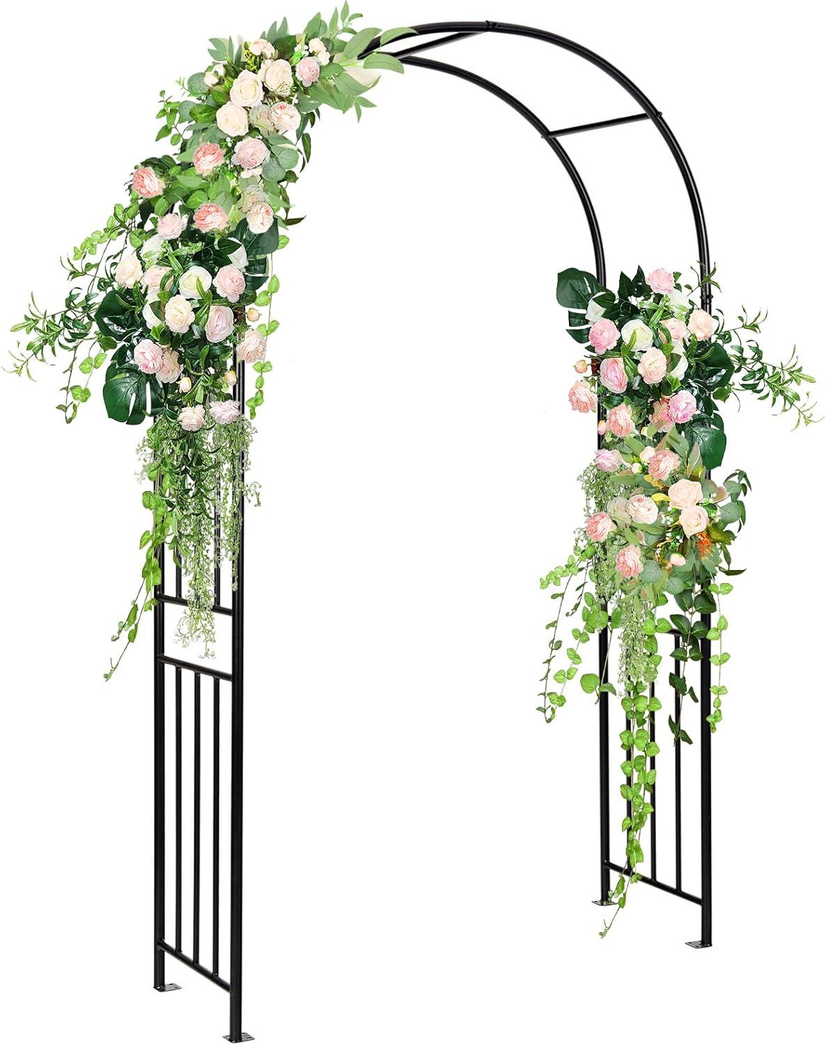 Gymax 7.2Ft Garden Arch Steel Arbor Wedding Garden Decoration Climbing Plants w/Stakes