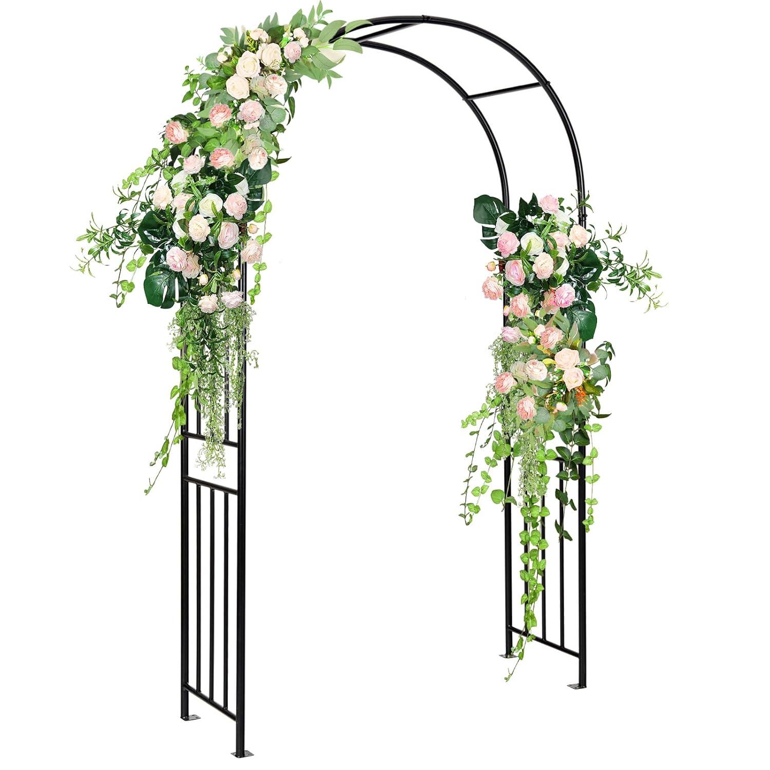 Gymax 7.2Ft Garden Arch Steel Arbor Wedding Garden Decoration Climbing Plants w/Stakes