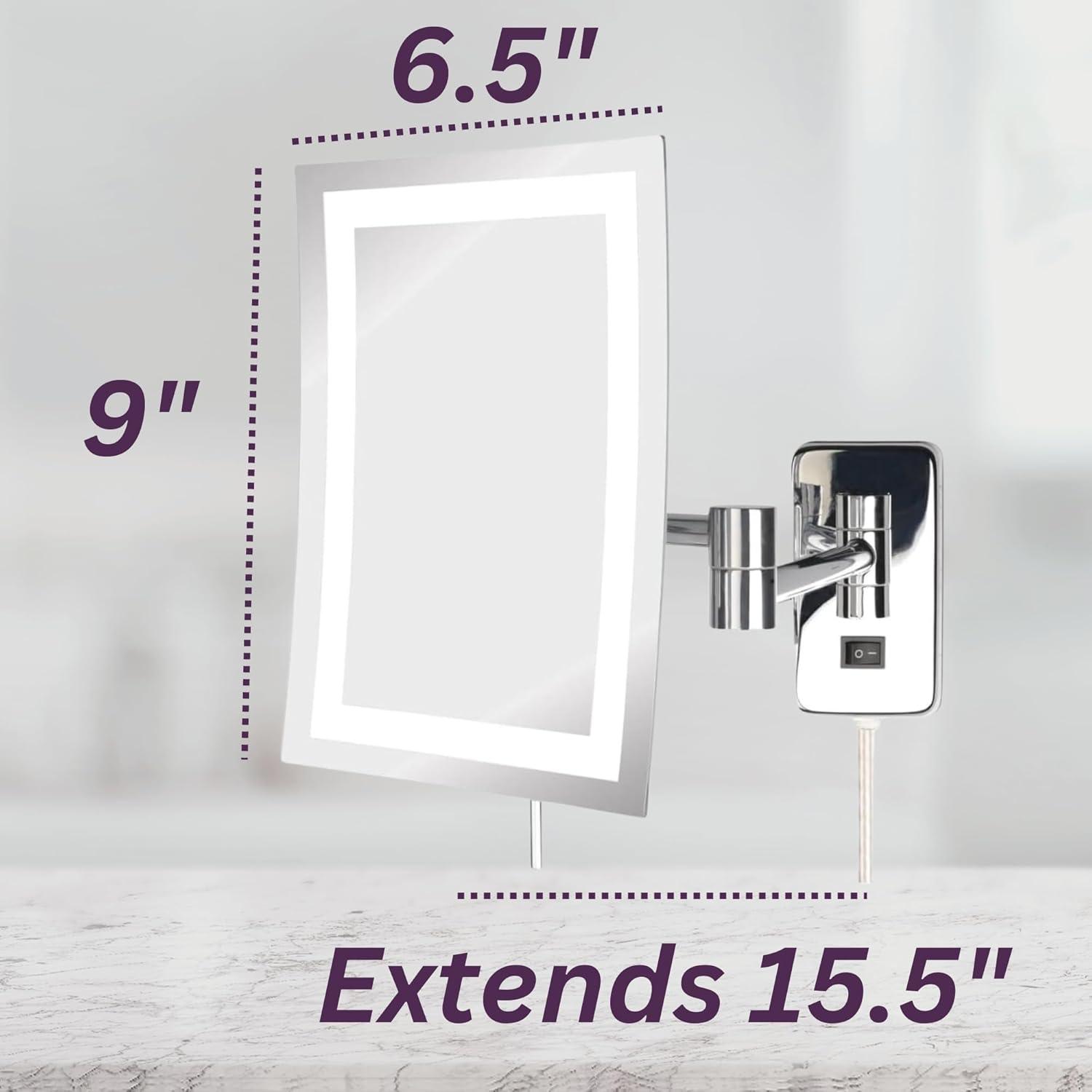 Jerdon 6.5-Inch x 9-Inch Rectangular Wall Mount Makeup Mirror with 5X Magnification and 15.5-Inch Wall Extension - Chrome Finish - Model JRT710CL