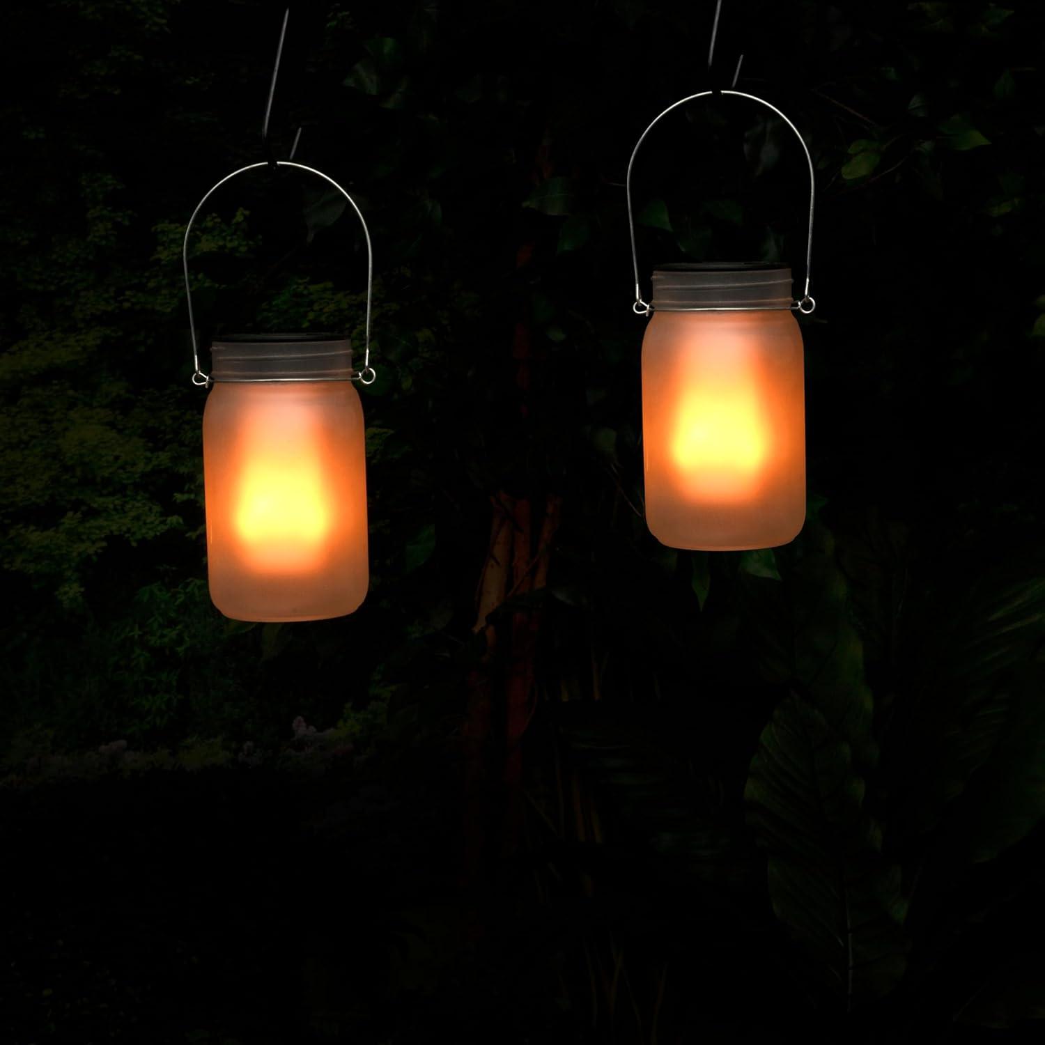 Clear Solar Powered LED Pathway Lantern Jars, Set of 2