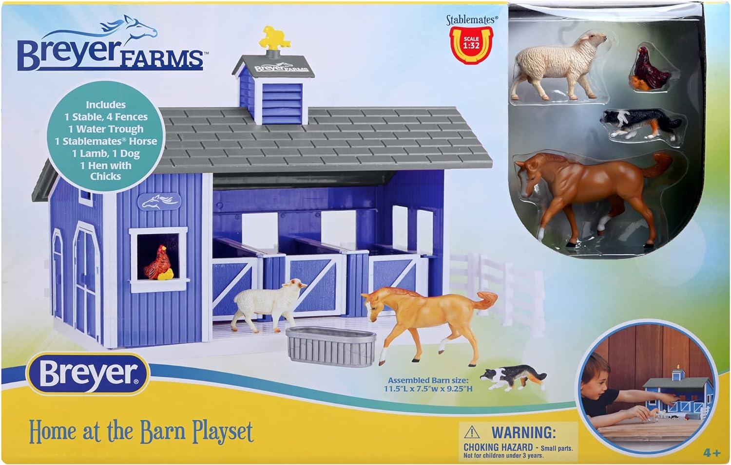 Breyer Horses Breyer Farms Home at The Barn Playset | 10 Piece Playset | 1 Stablemates Horses Included | 15" L x 4" W x 10" H | 1:32 Scale | Model 59241 , Blue