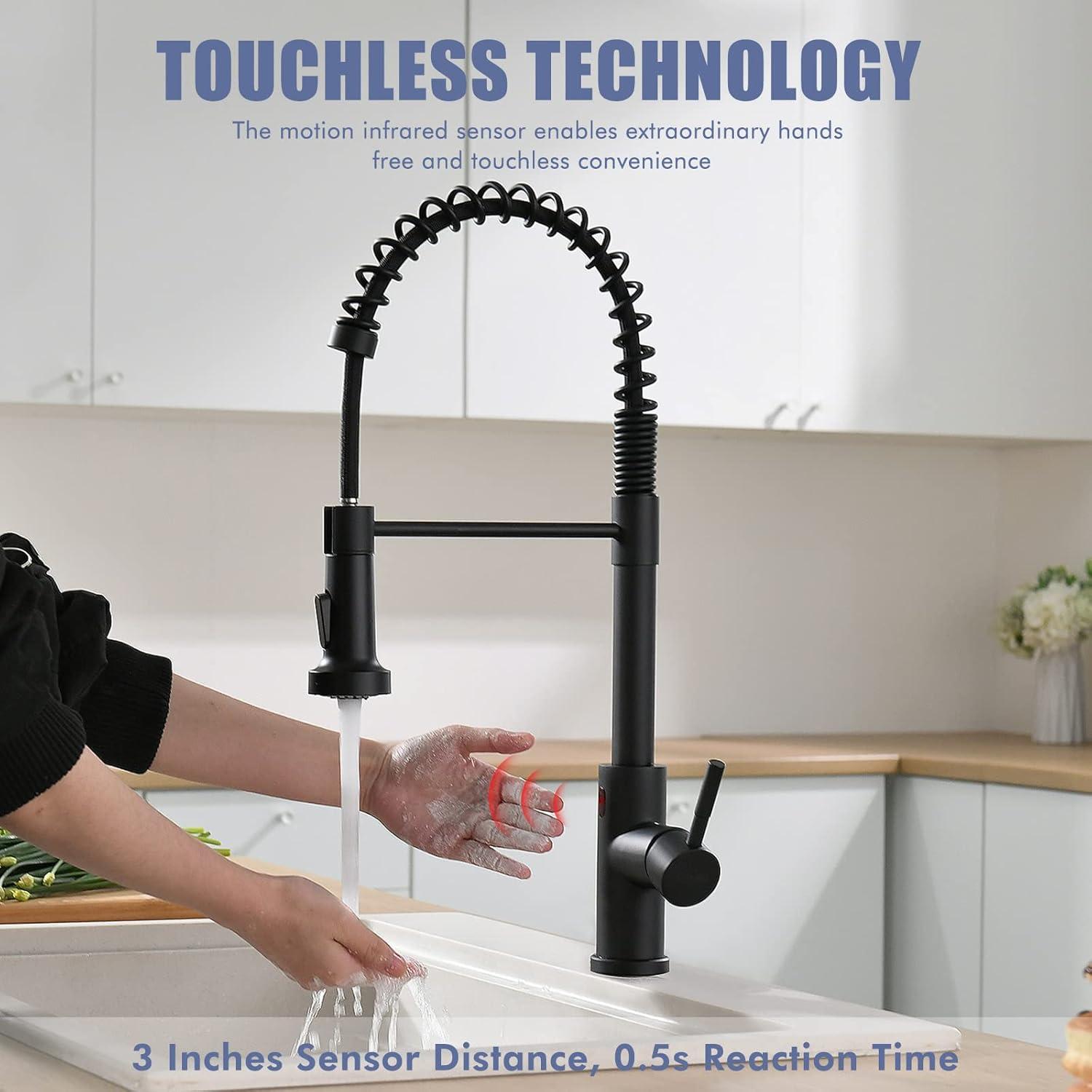 Matte Black Touchless Kitchen Faucet with Pull Down Sprayer