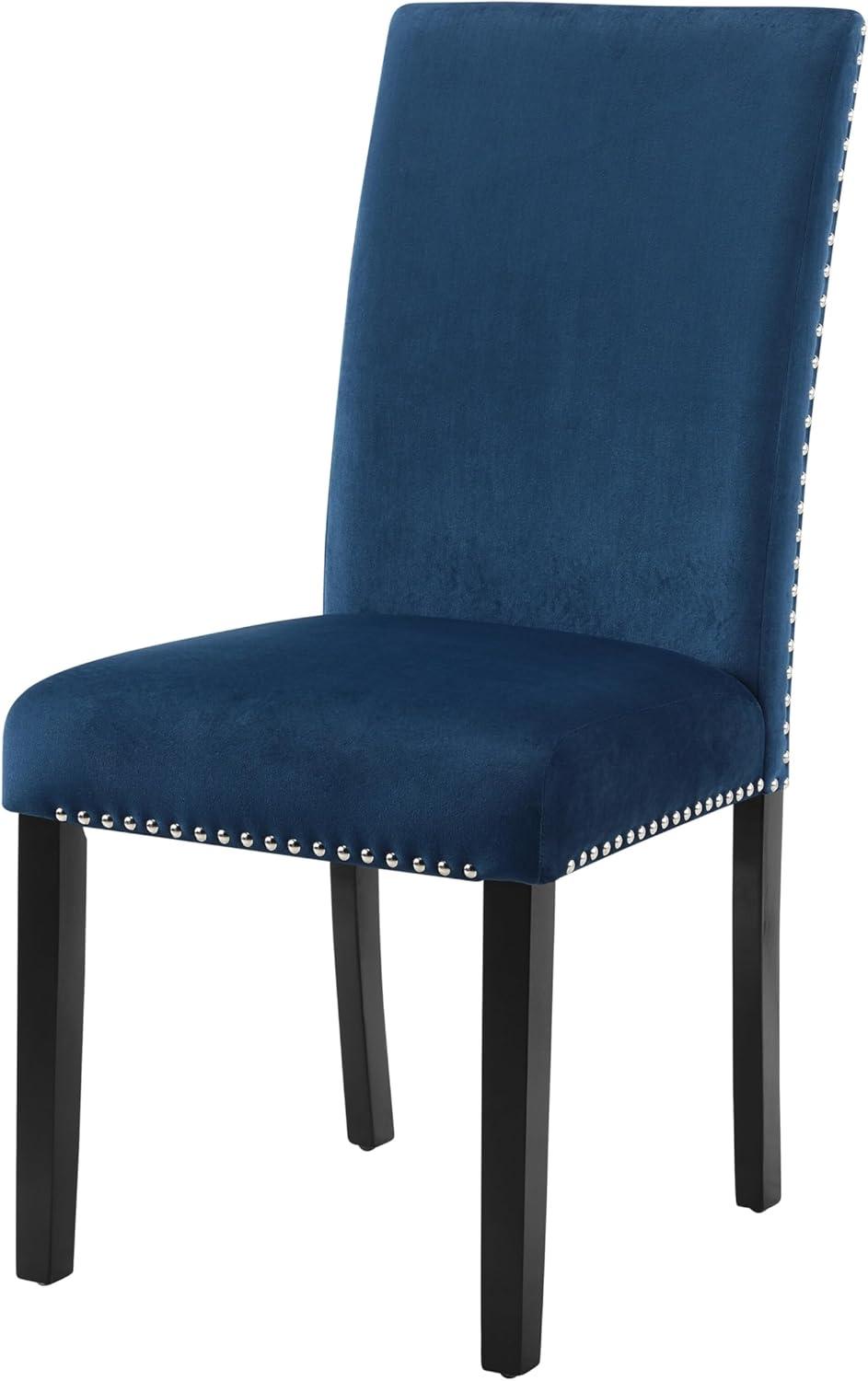 Cobre Contemporary Velvet Dining Chair with Nailhead Trim(Set of 2) in Blue