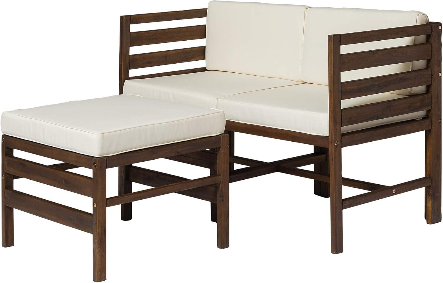 Walker Edison Modular Outdoor Acacia L/R Chairs + Ottoman - Dark Brown