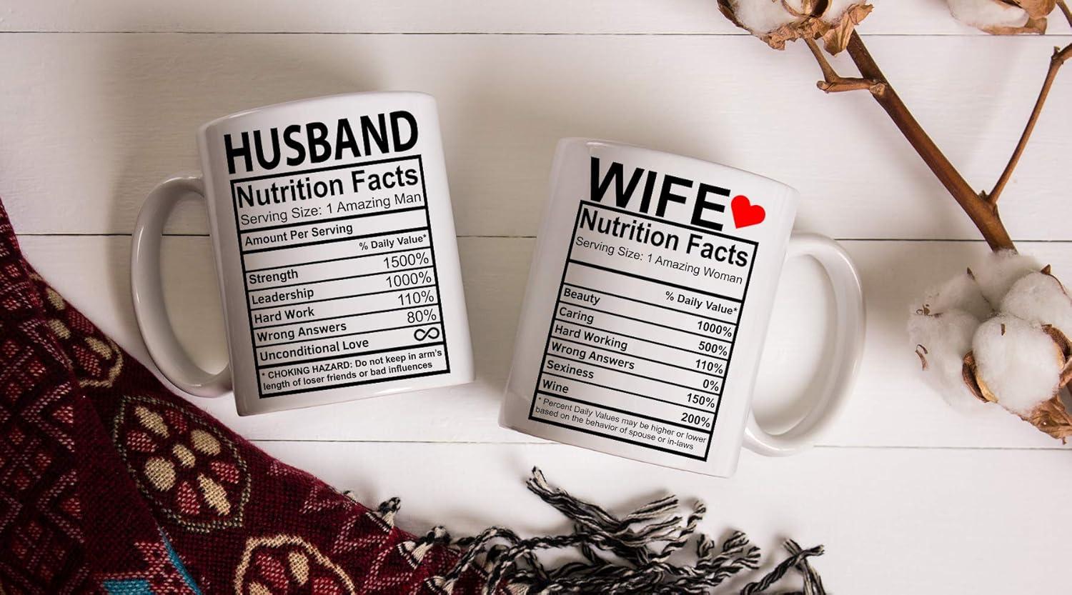 Husband Wife Nutritional Facts Couple White Ceramic Coffee Mug For Wedding Engagement Anniversary Husband And Wife & Valentines Day Gift (White 2 Mug)